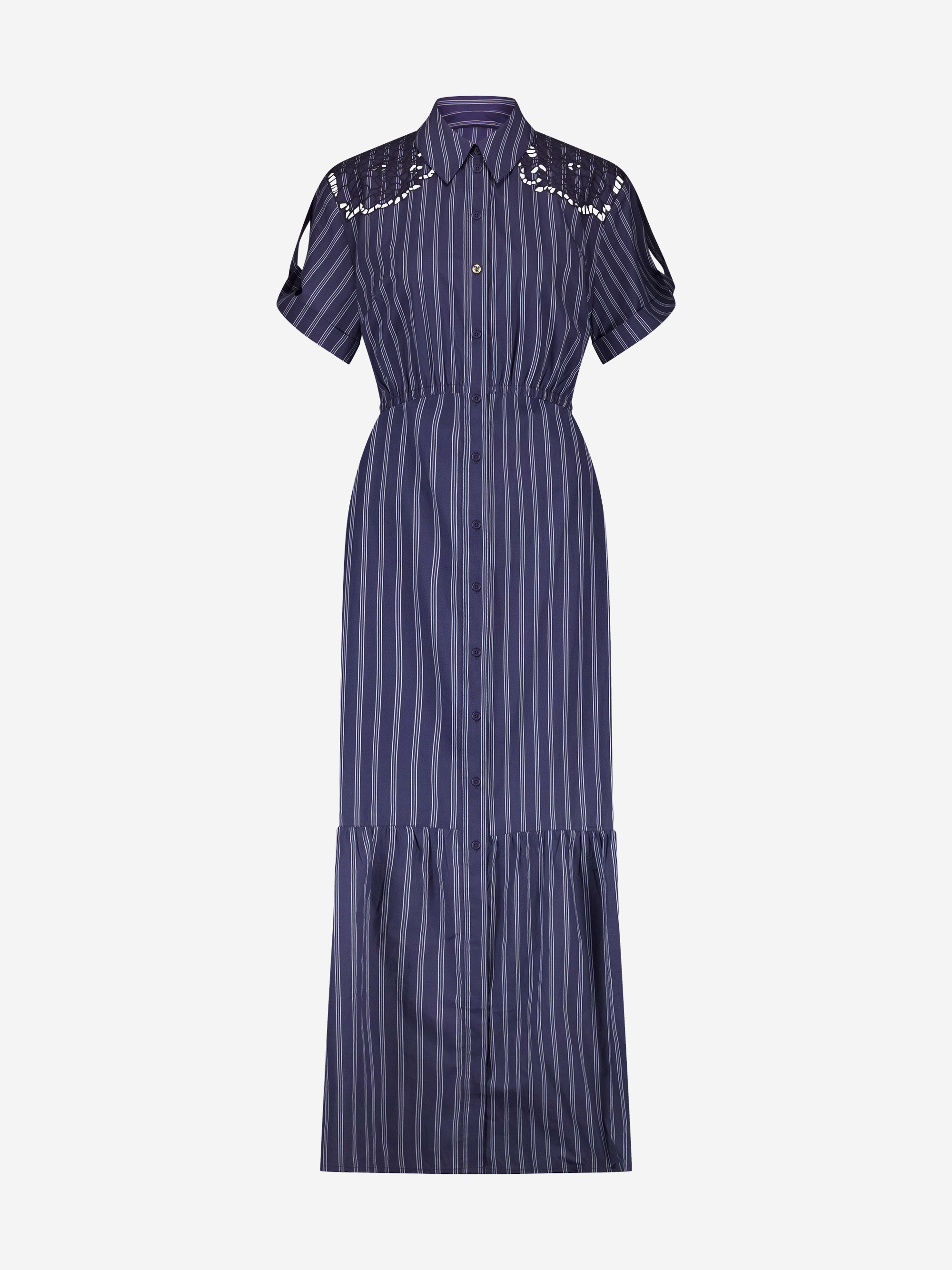 Gestreepte maxi jurk met kanten cut-out details