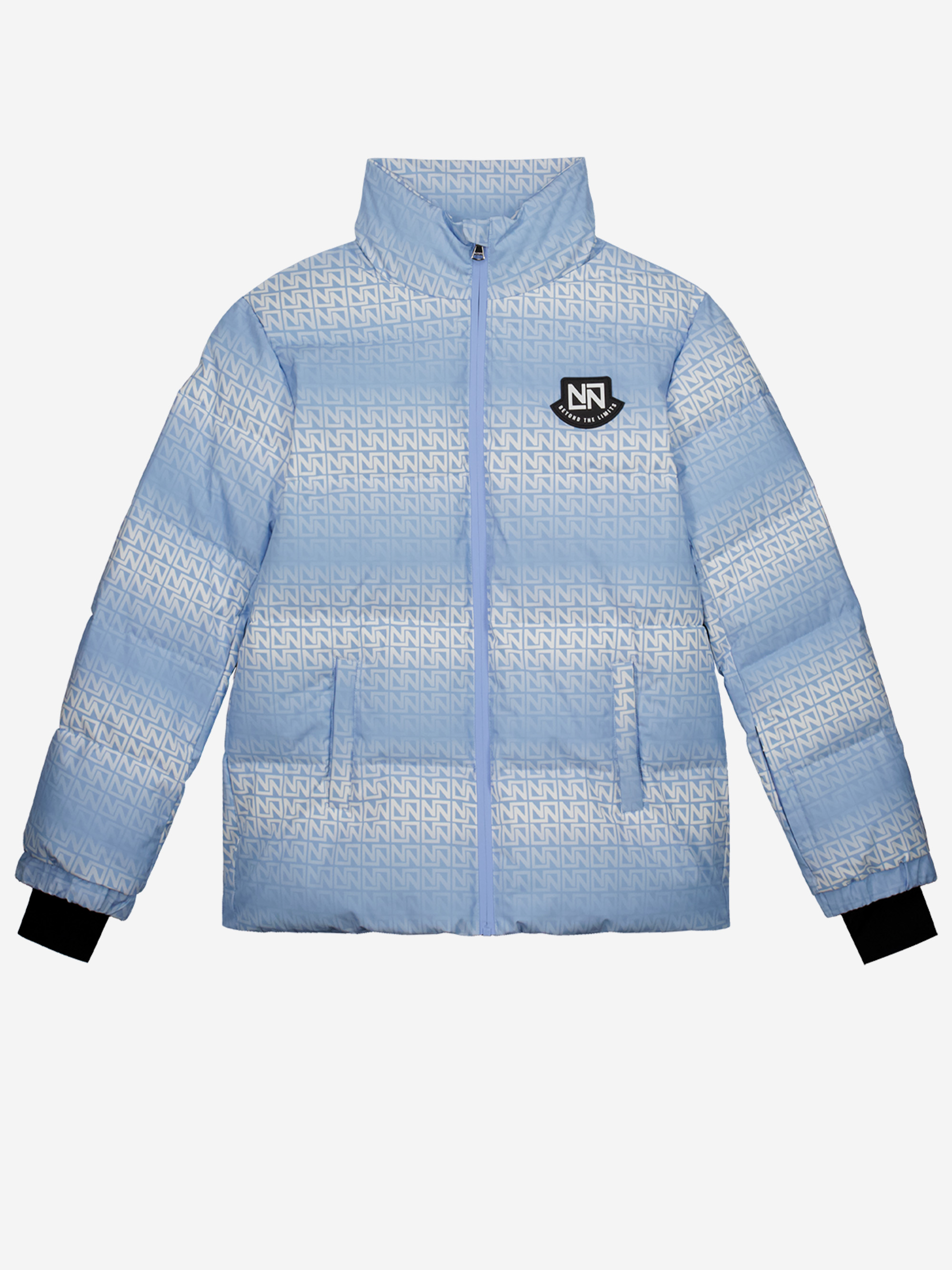 Ski jacket with logo pattern and high collar