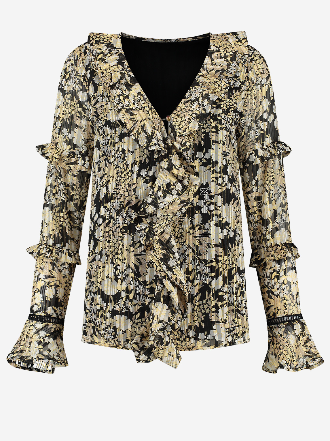 Flower print blouse with ruffles