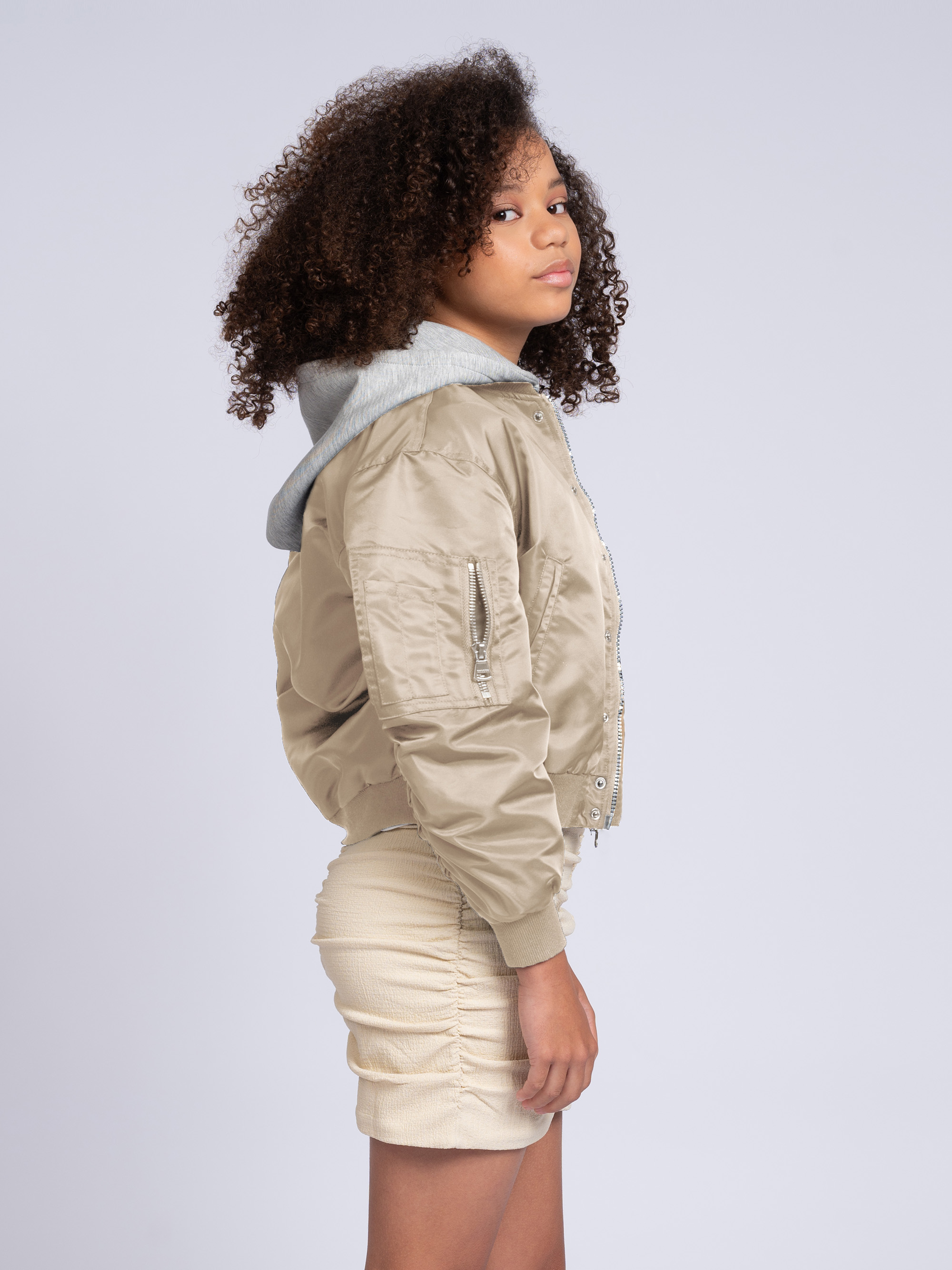 Bomberjacket with hood made of sweatshirt fabric and N&N logo
