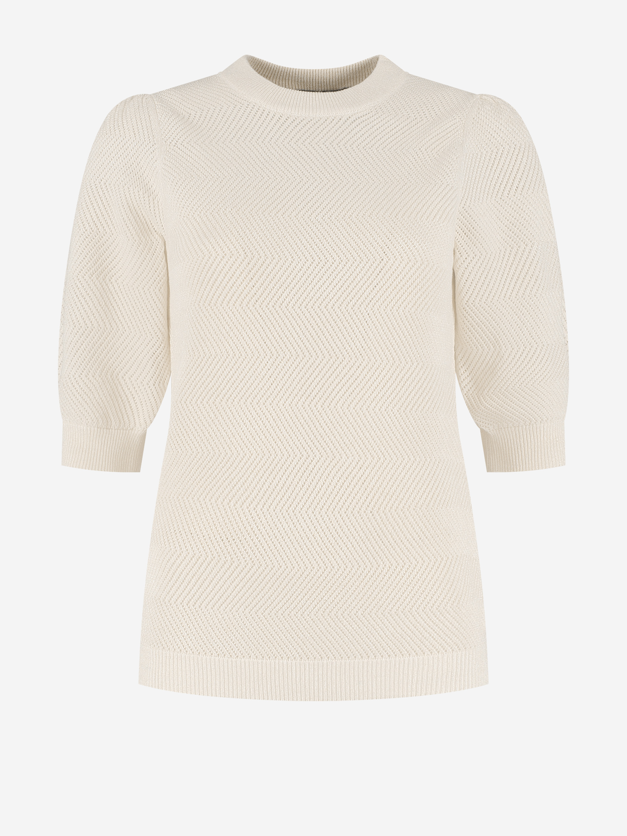 Ajour knitted top with puff sleeves
