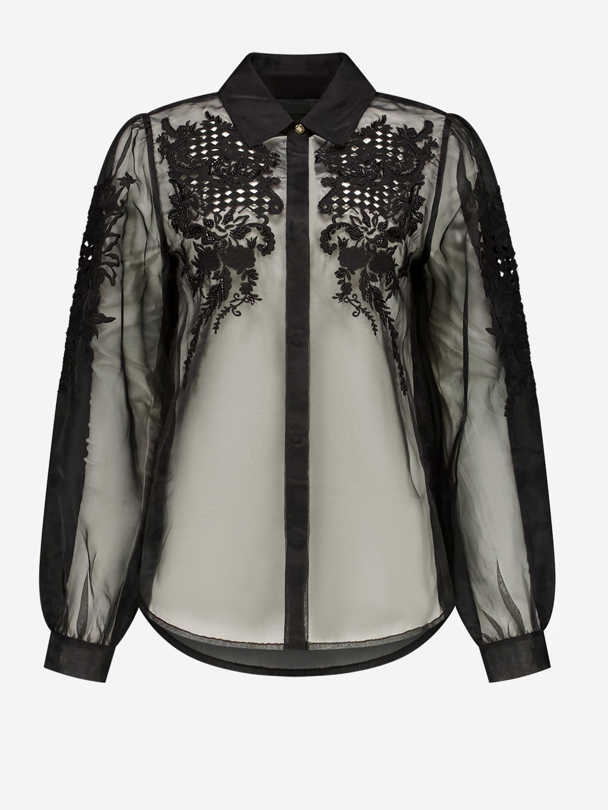Mesh blouse with embroidery
