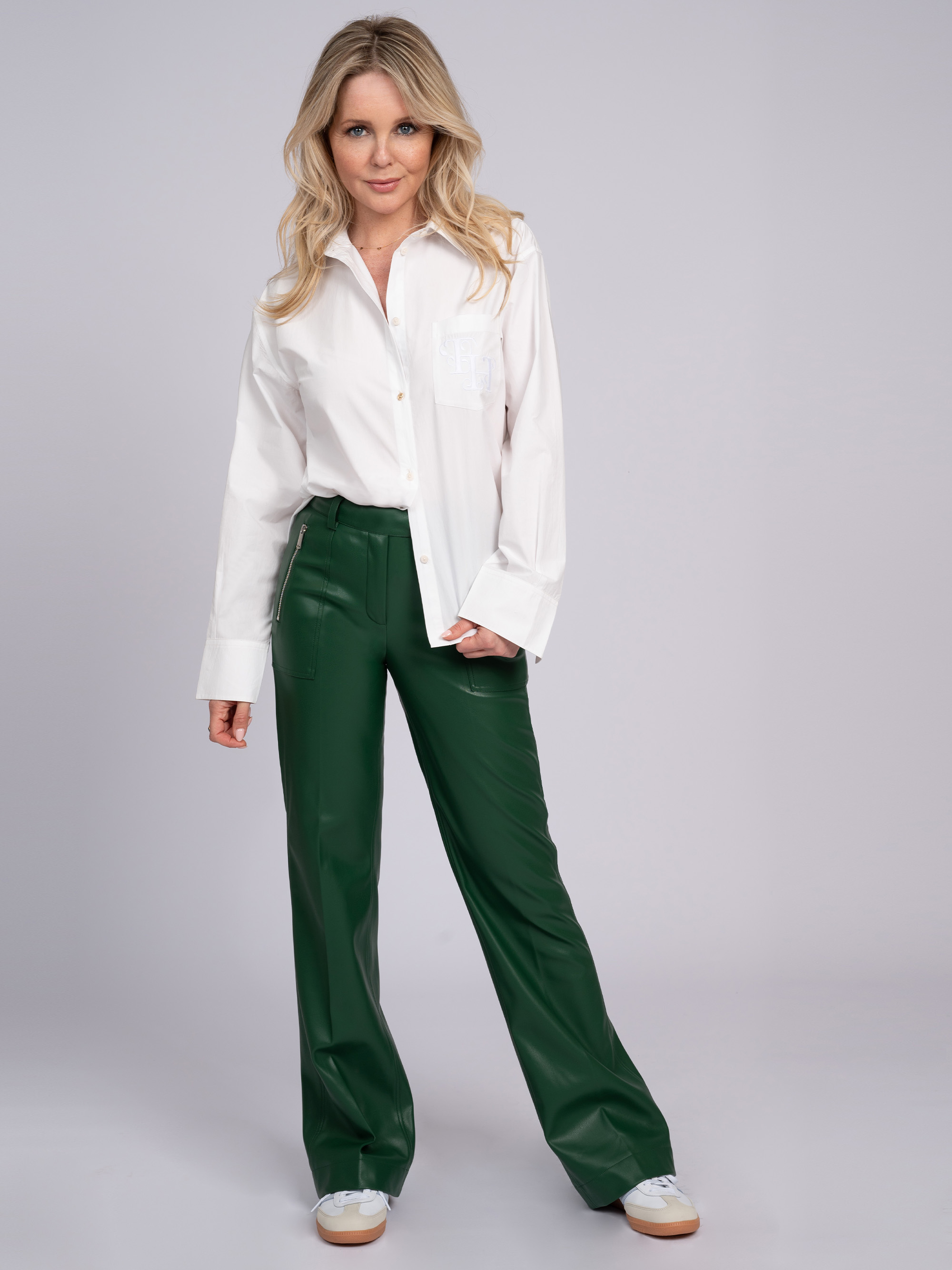 Faux leather pants with wide legs