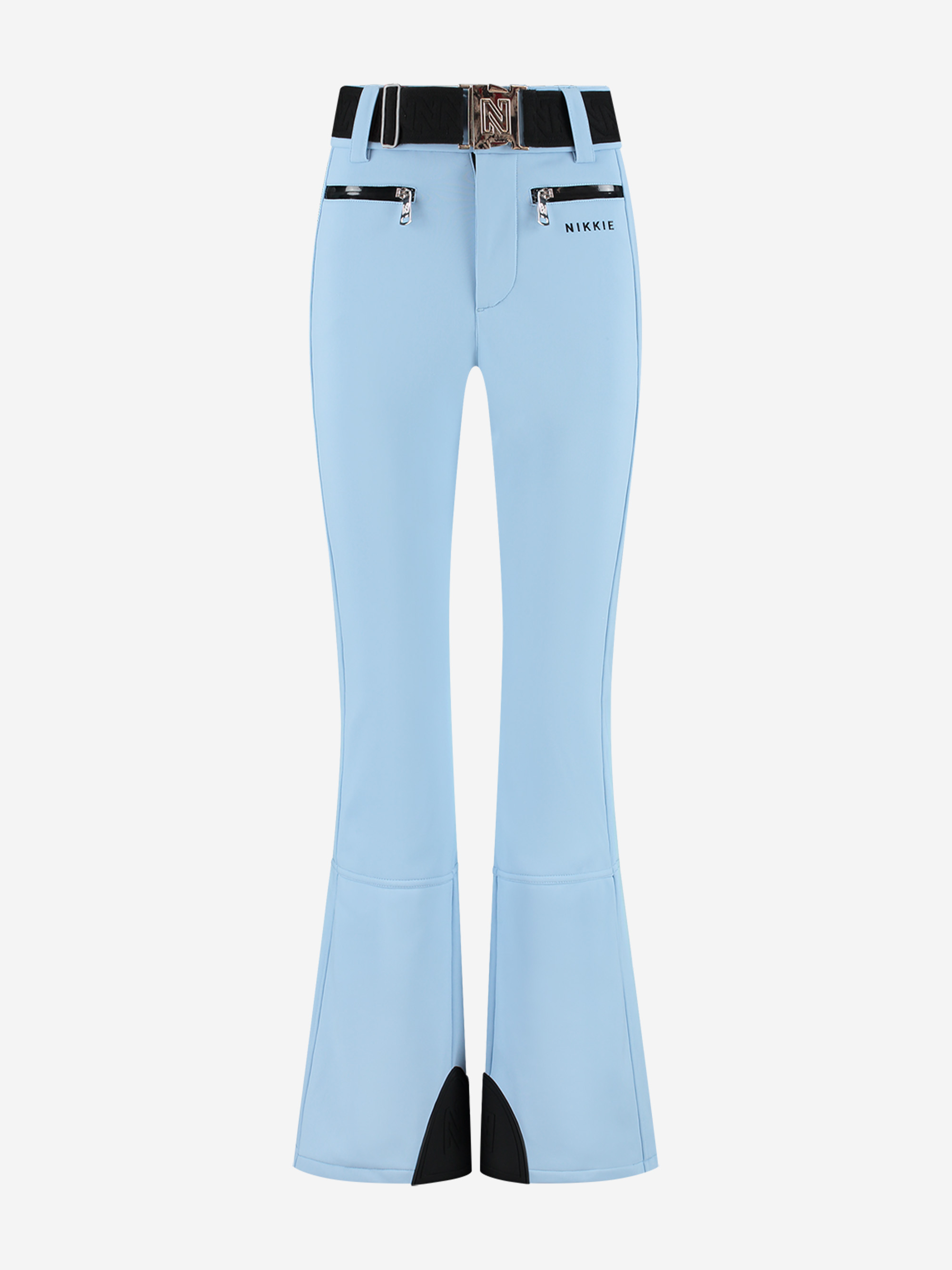 Ski pants with flared fit and adjustable belt