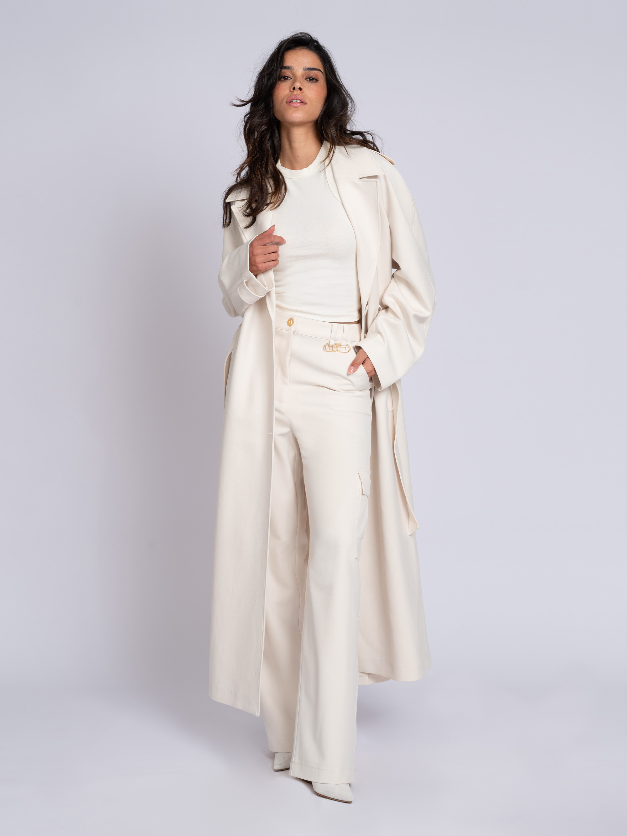 Oversized trenchcoat with belt and logo detail