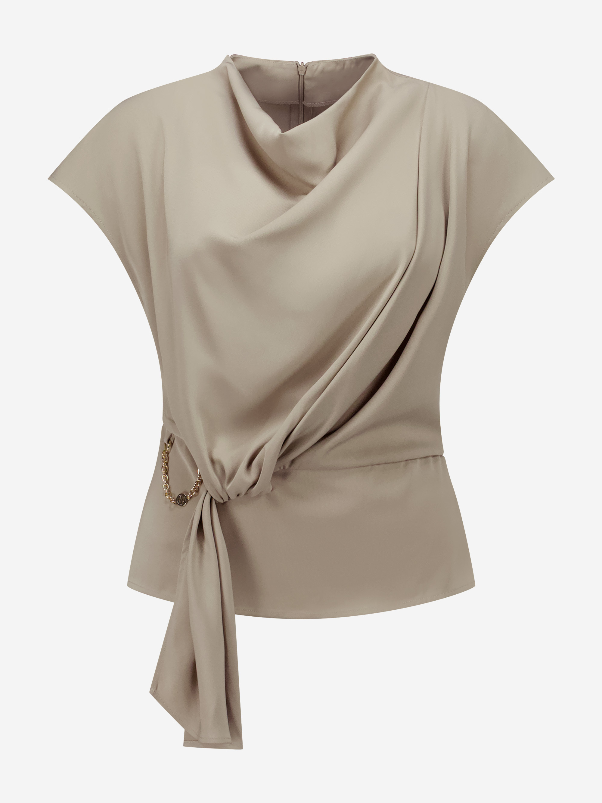 Loose top with twisted knot detail and chain accent