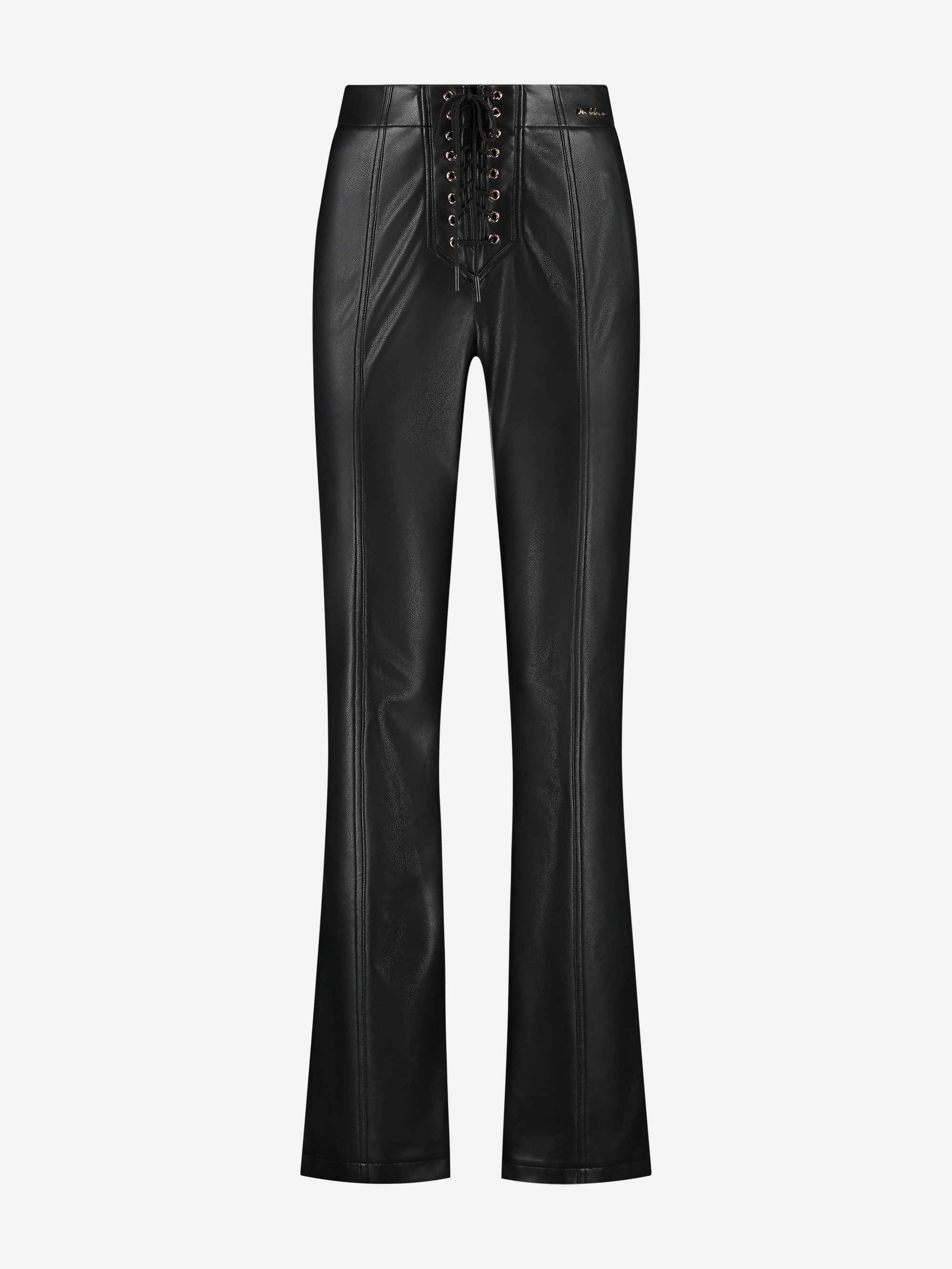 Faux leather pants with lace detail