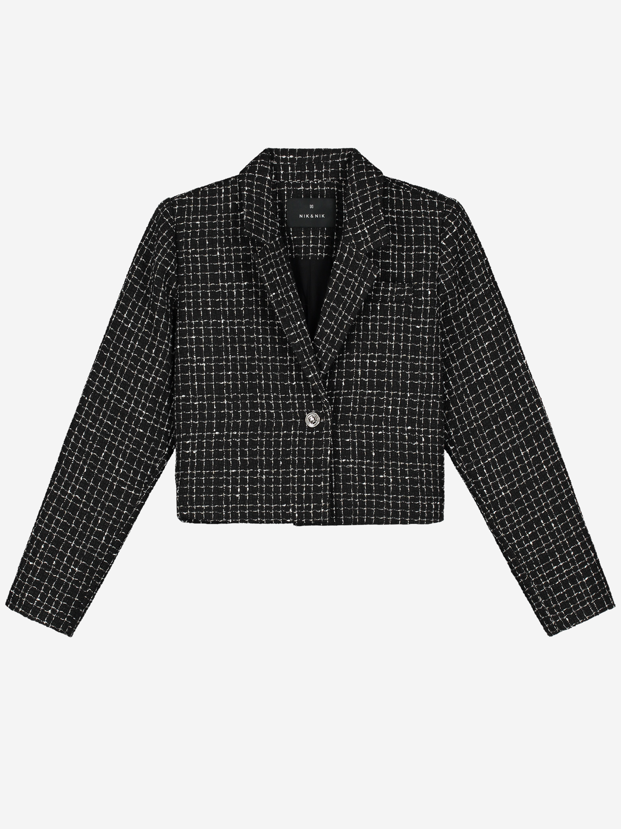 Cropped blazer with pied-de-poule pattern 