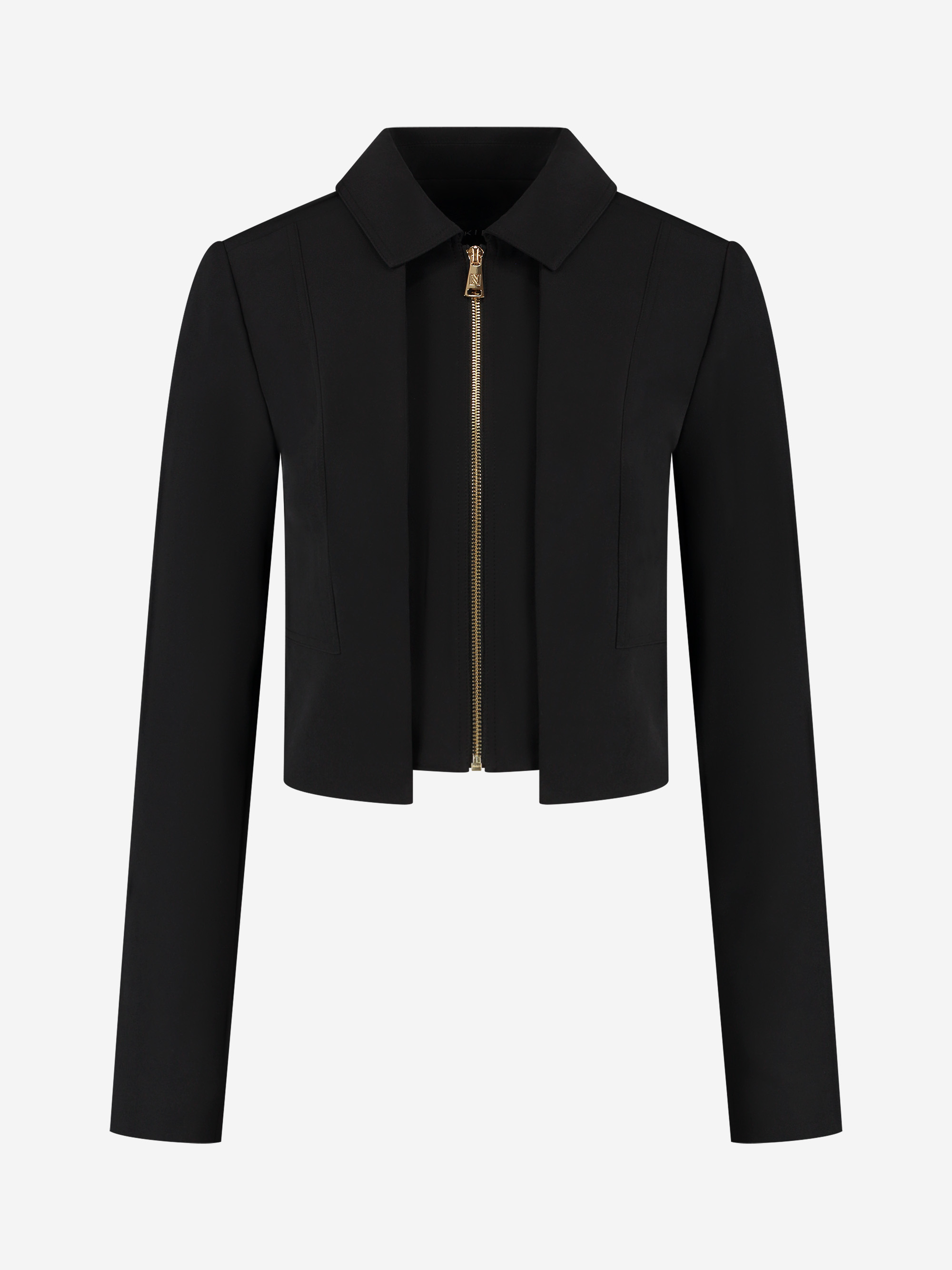 Fitted jacket with two-layer detail and central zipper