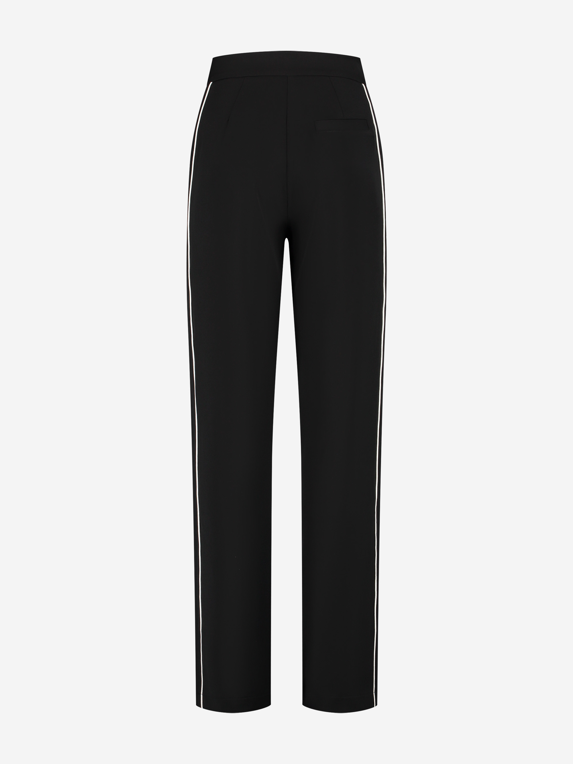 Straight-fitting pants with white piping on the side