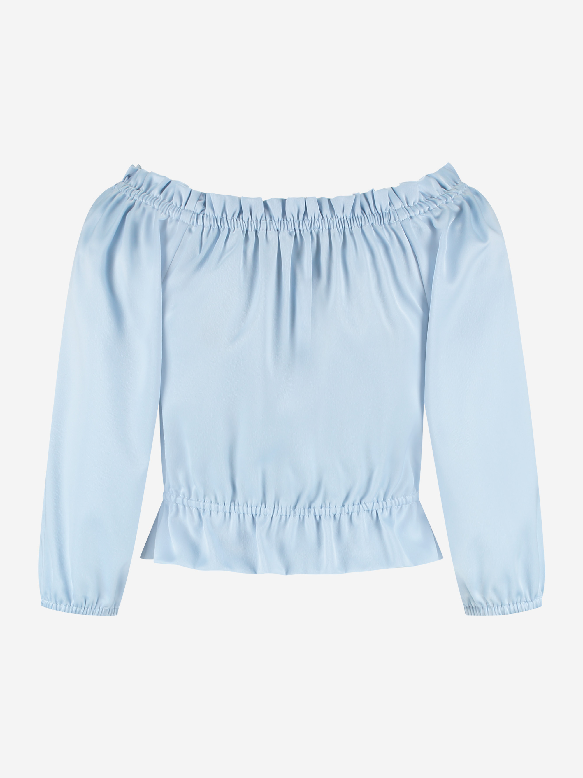 Satin off shoulder top with ruffles