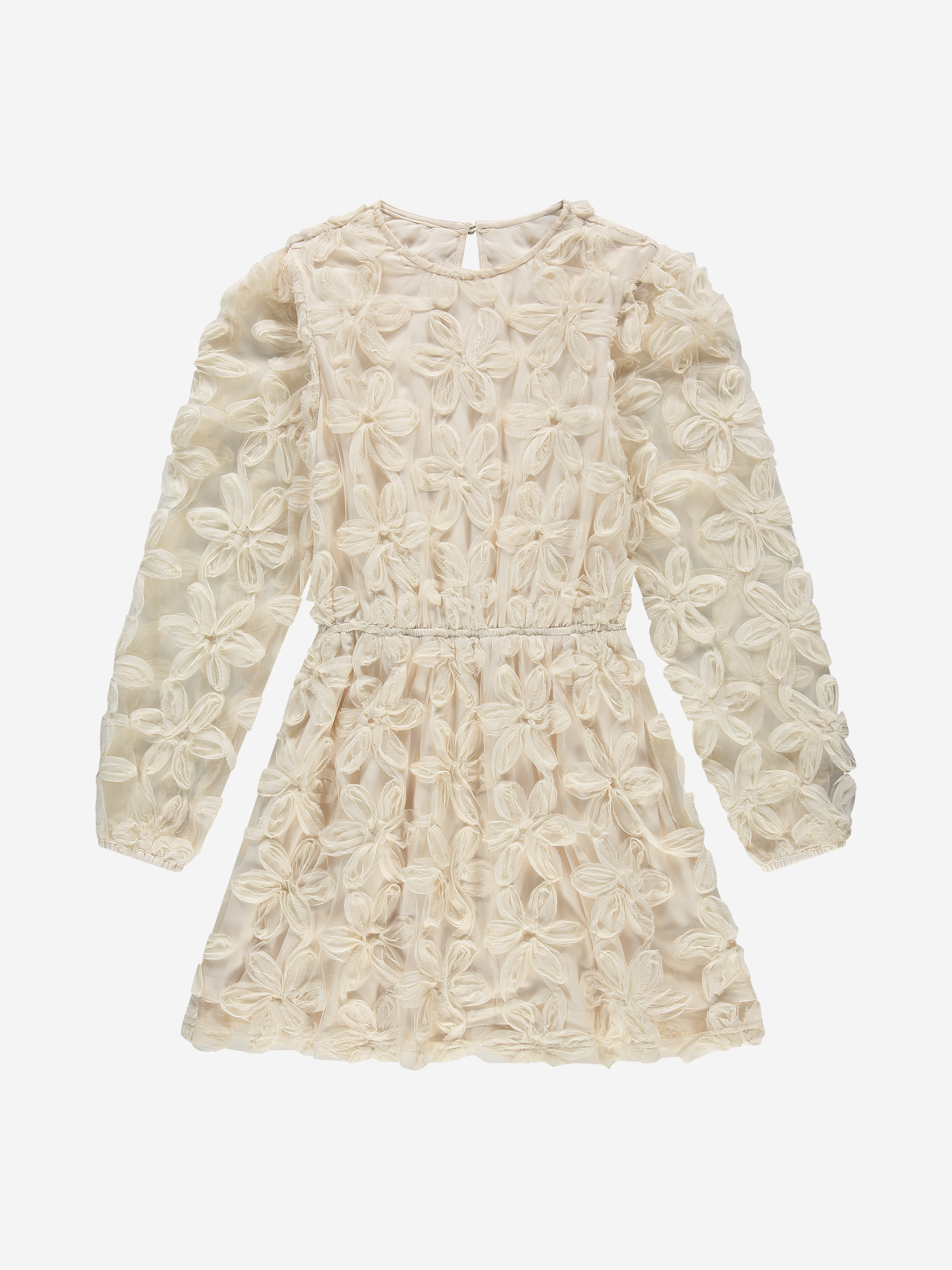 Jurk met geborduurde bloemen en mesh ballonmouwen