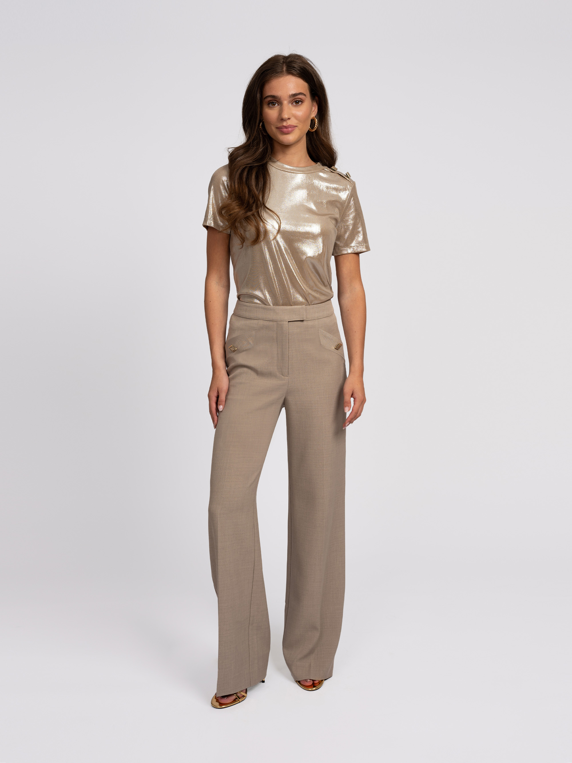 Melange trousers with wide legs