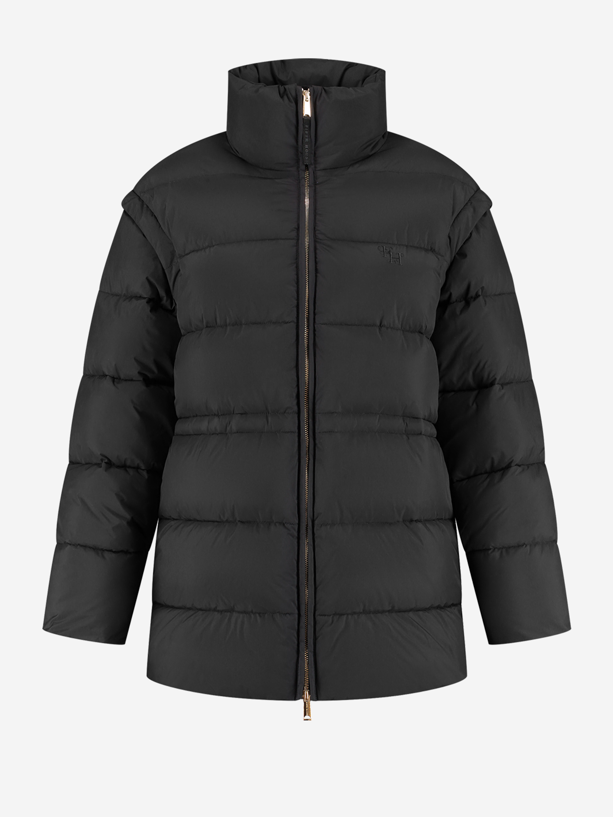 Puffer coat with hood and tailored waist