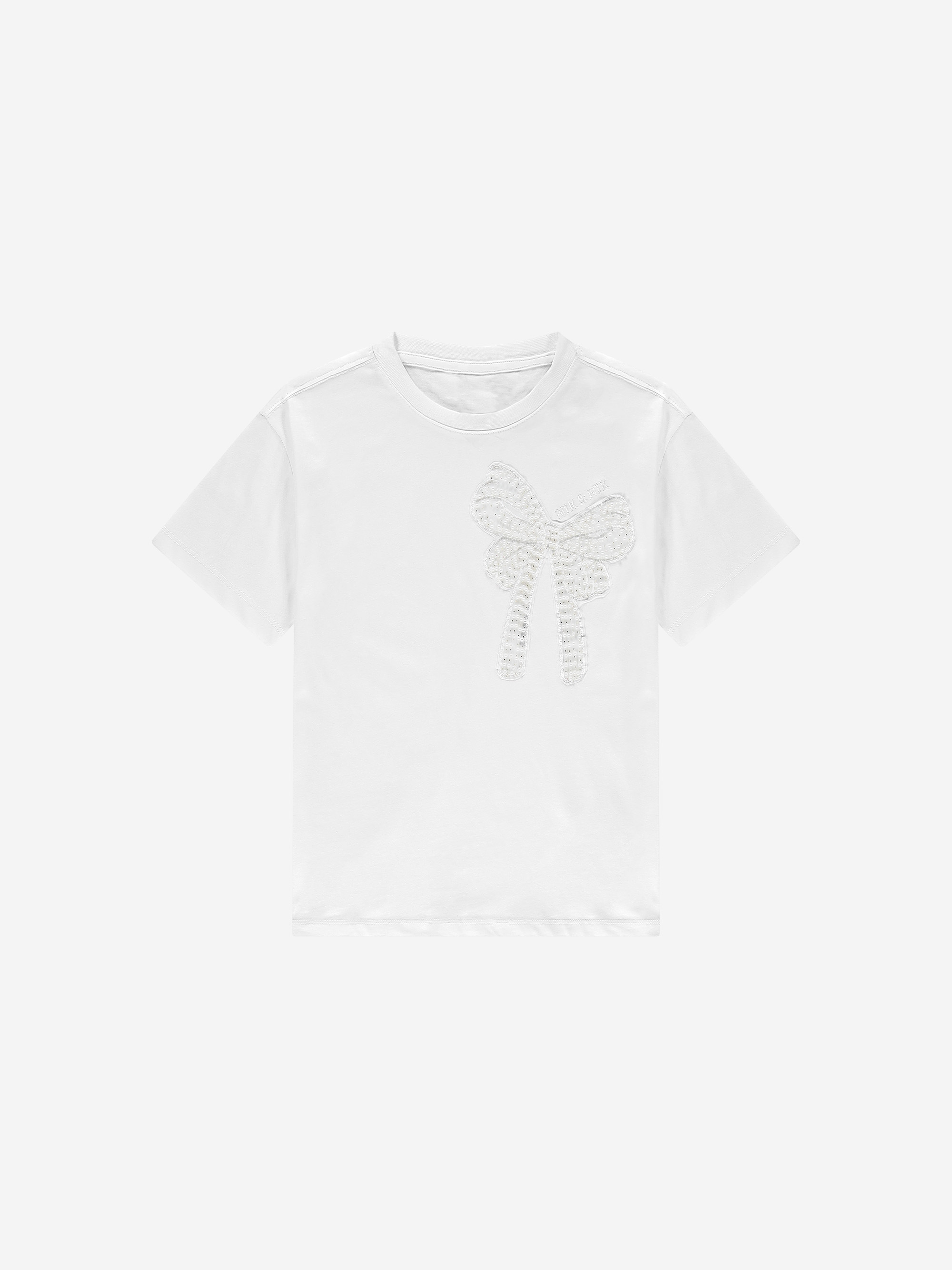 T-shirt met strikdetail van parels