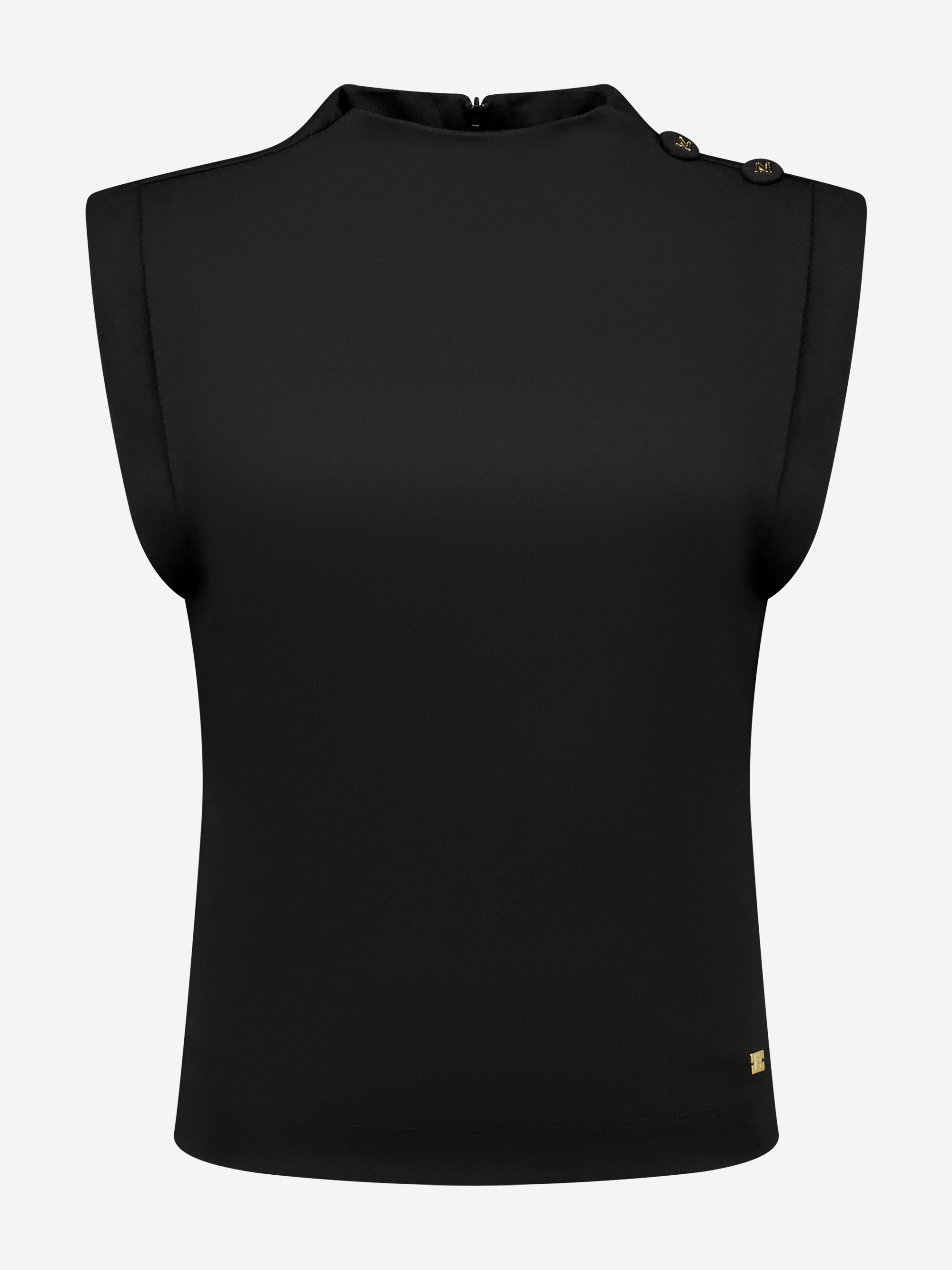 Fitted top with wide shoulders and high neck