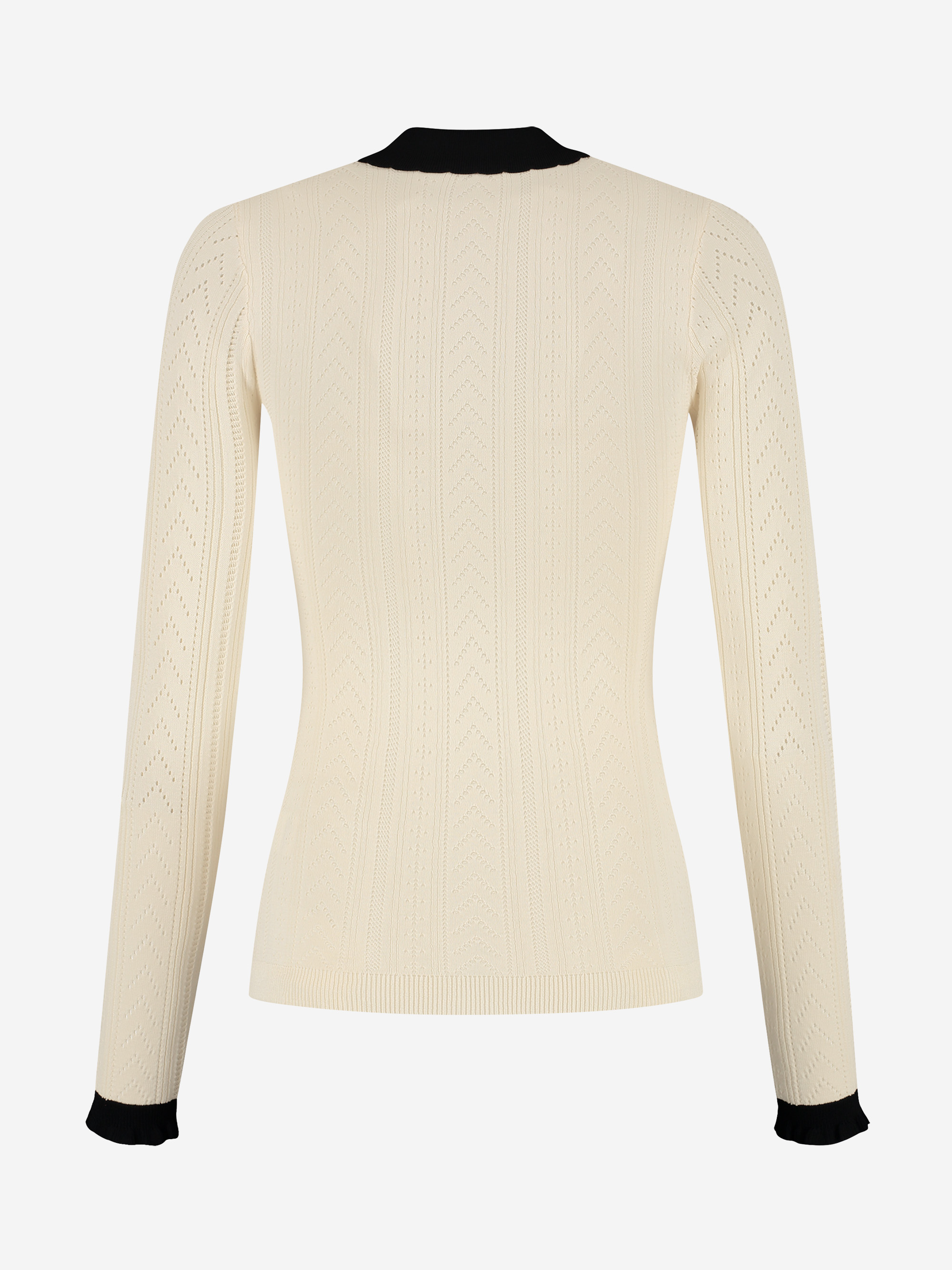 Open knitted A-line top with bow detail and ruffles