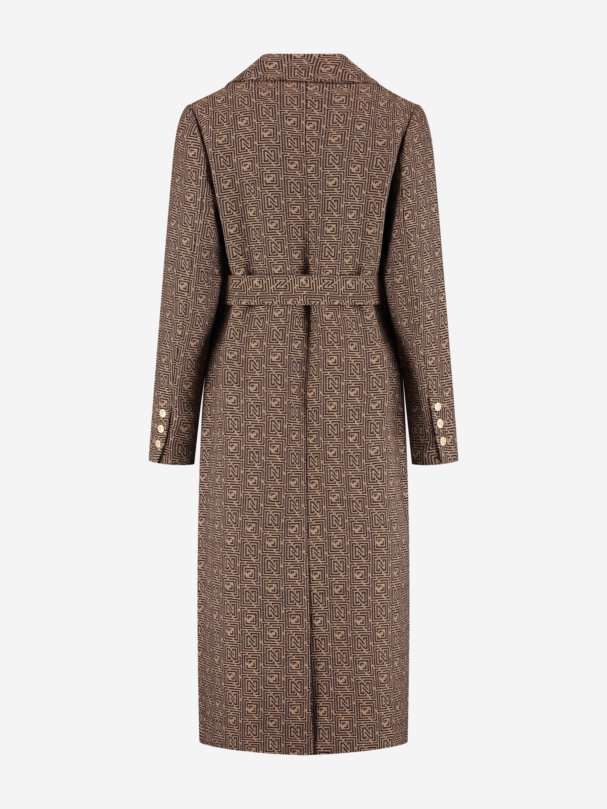 Long coat with logo pattern and belt