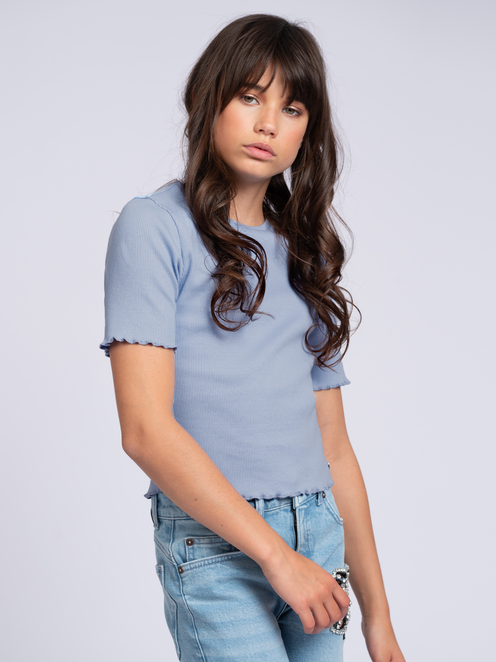 Ribbed crop top with ruffles