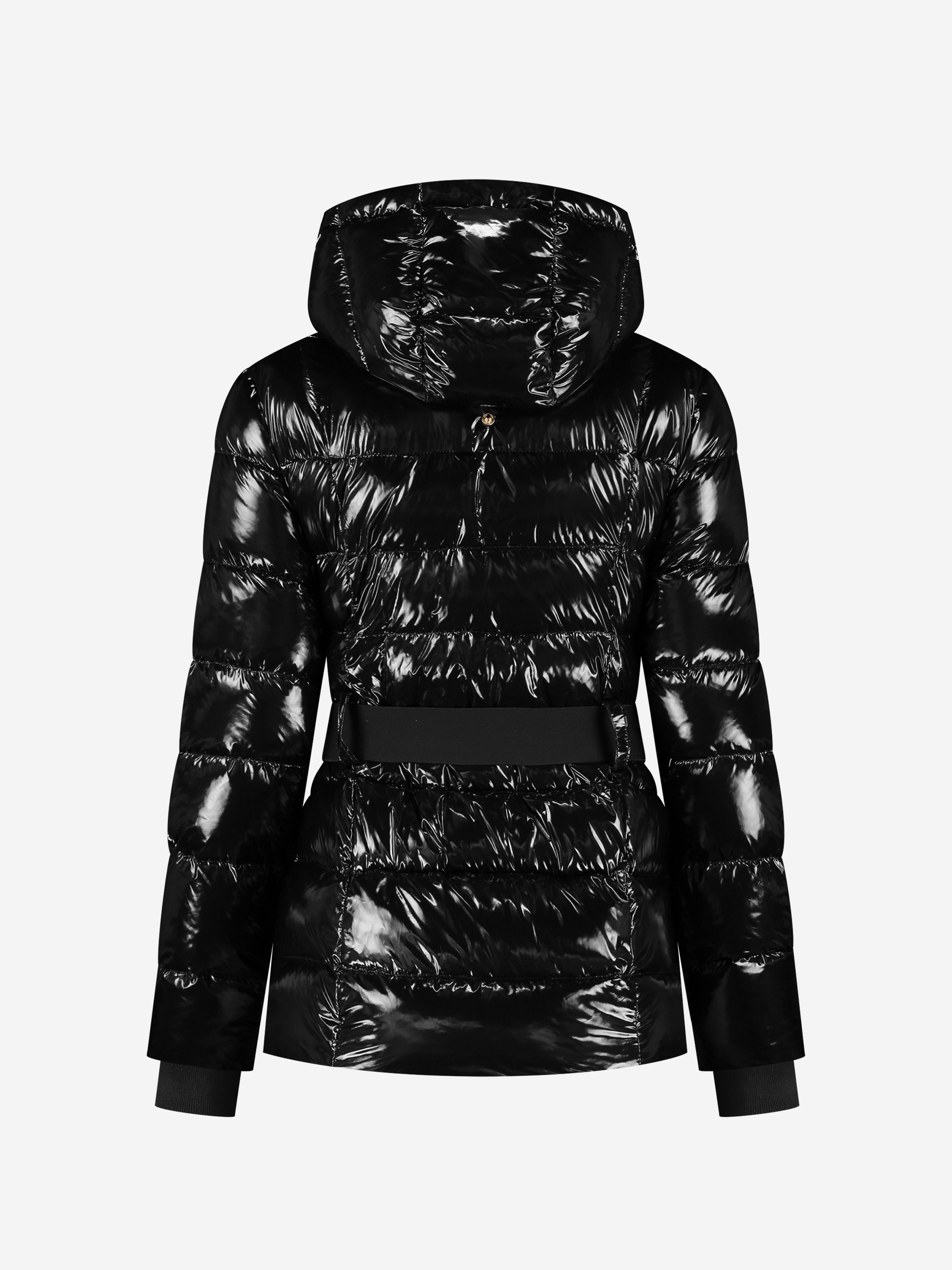 Puffer jacket with hood and belt