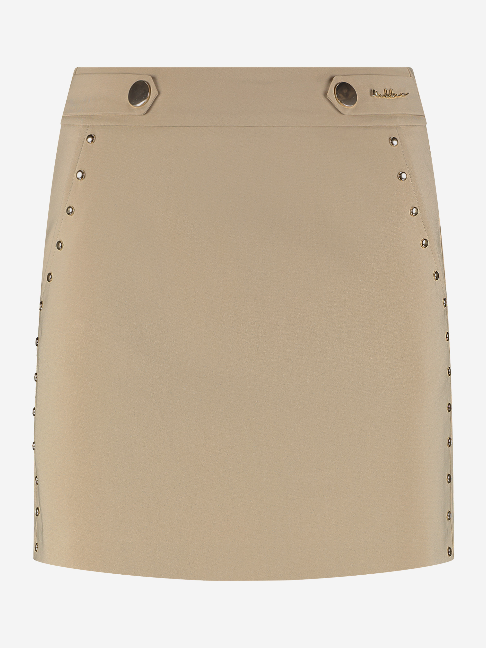 Short fitted skirt with decorative studs