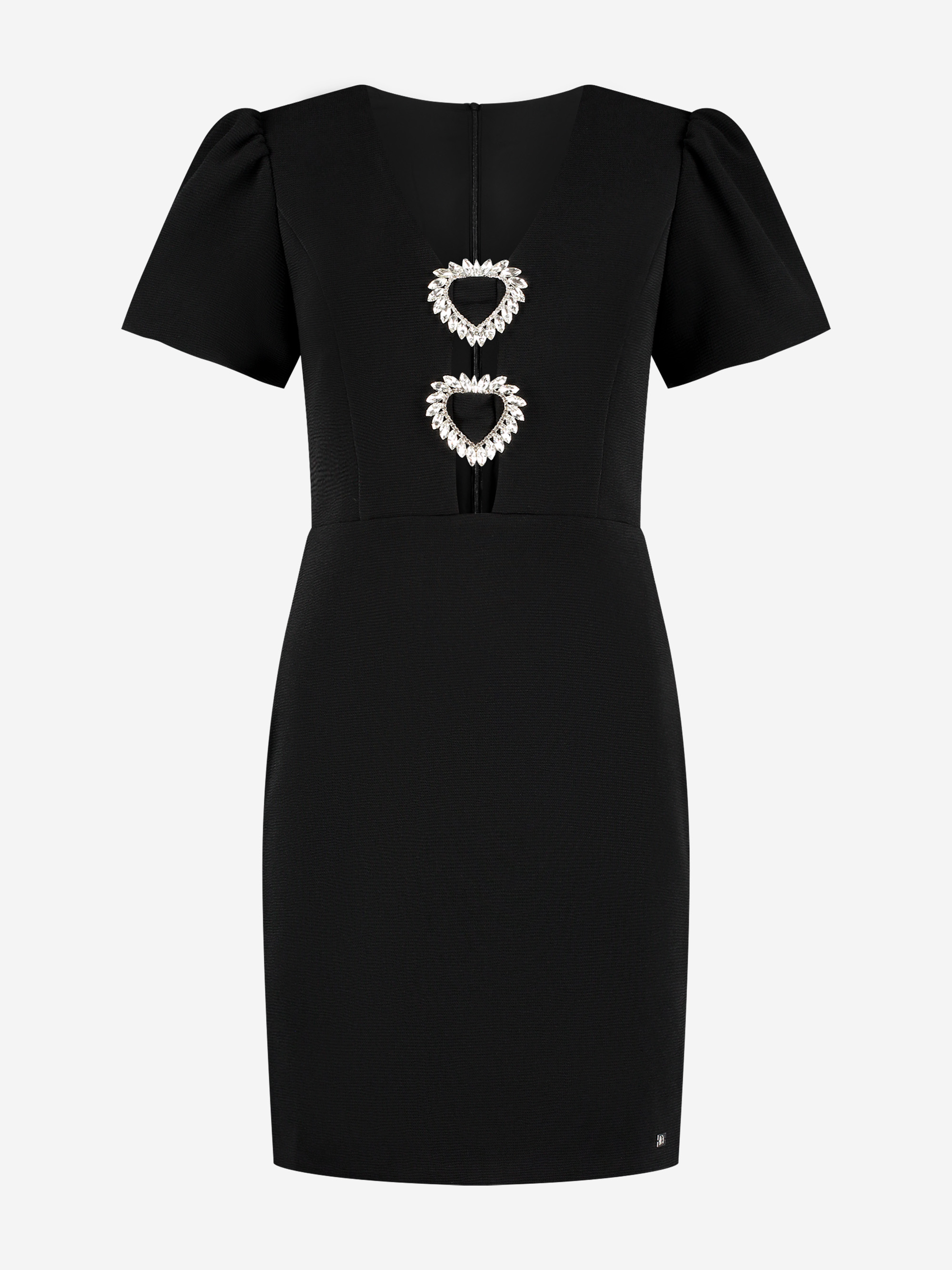 Aansluitende jurk met pofmouwen en strass details