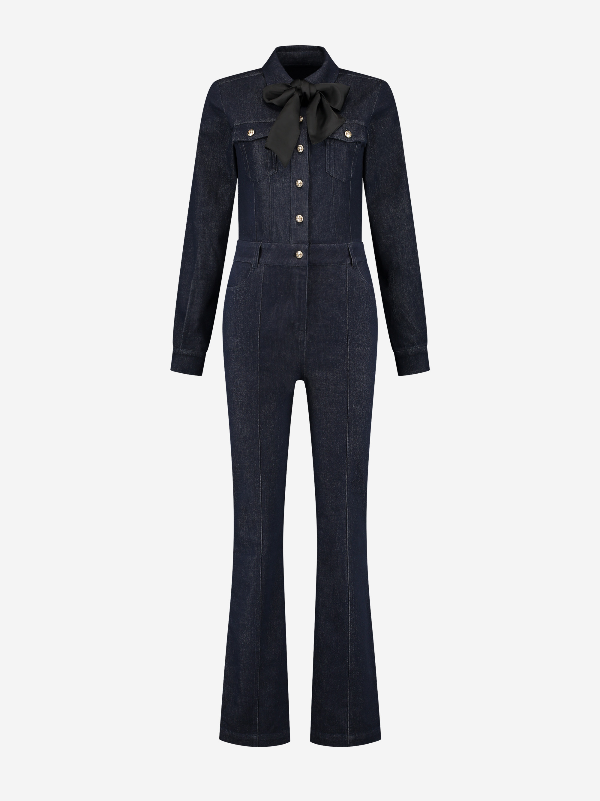 Denim jumpsuit with bow cord