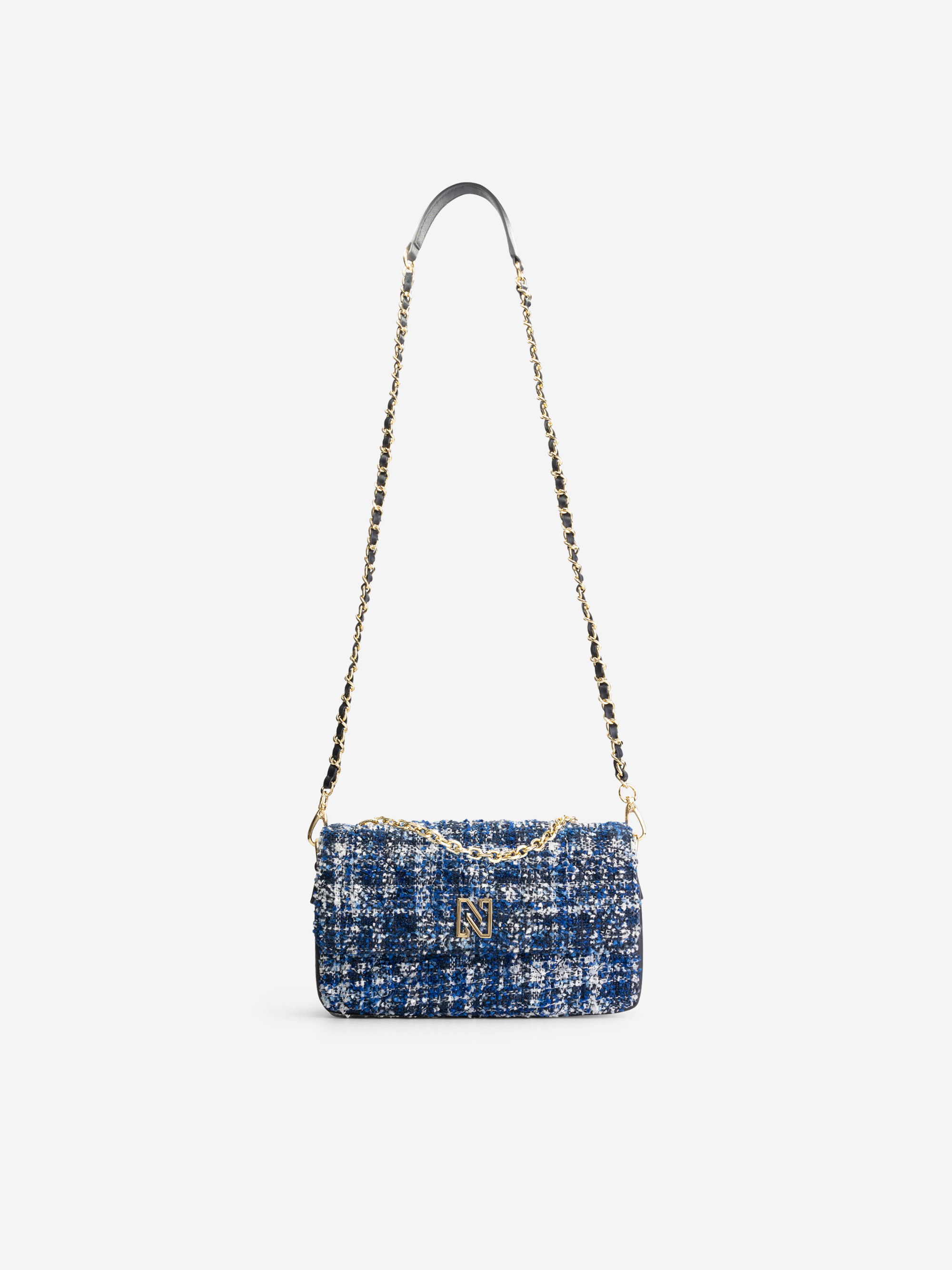 Tweed schoudertas met pied-de-poule patroon
