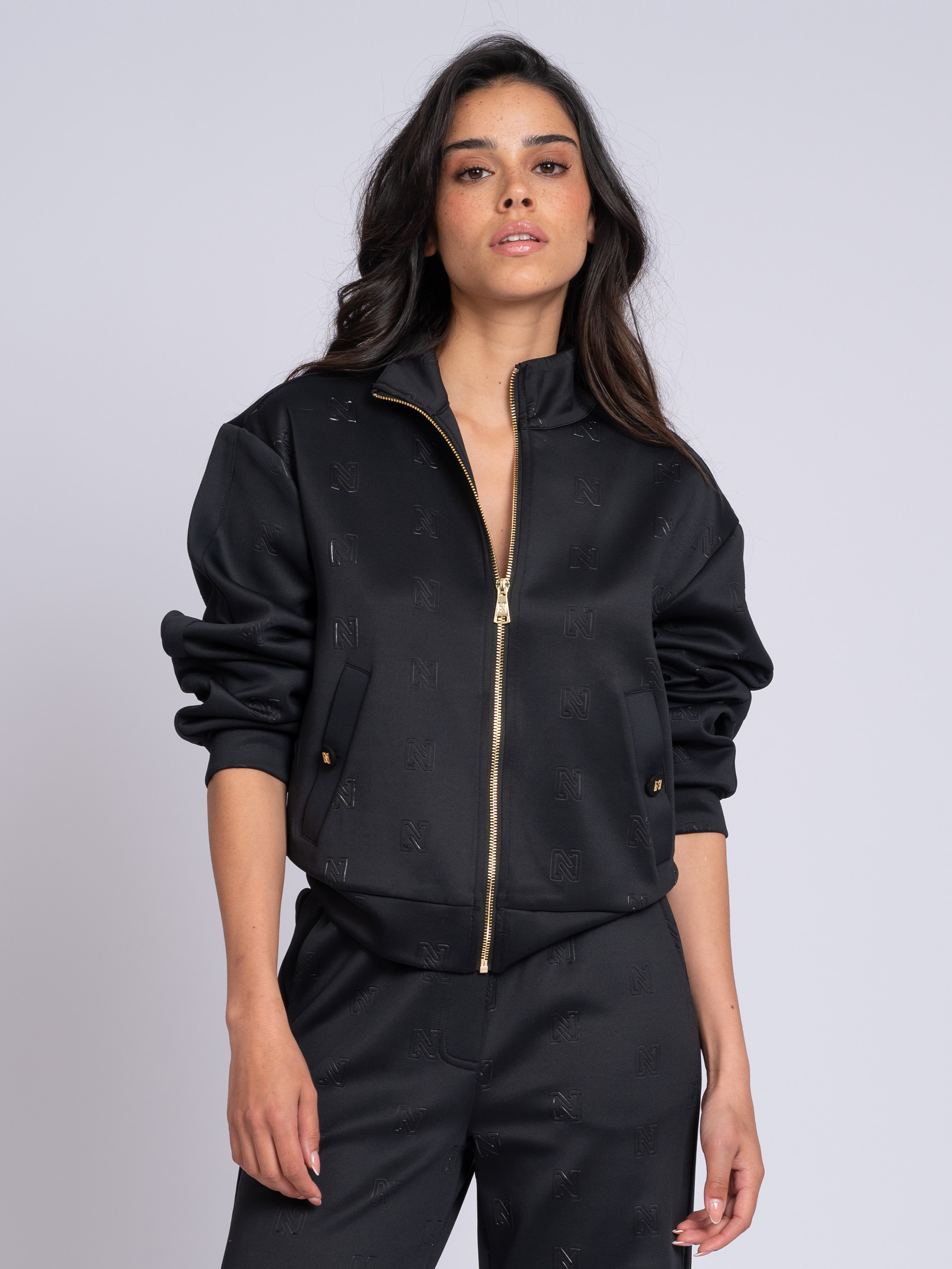 Loose-fitting jacket with logo pattern