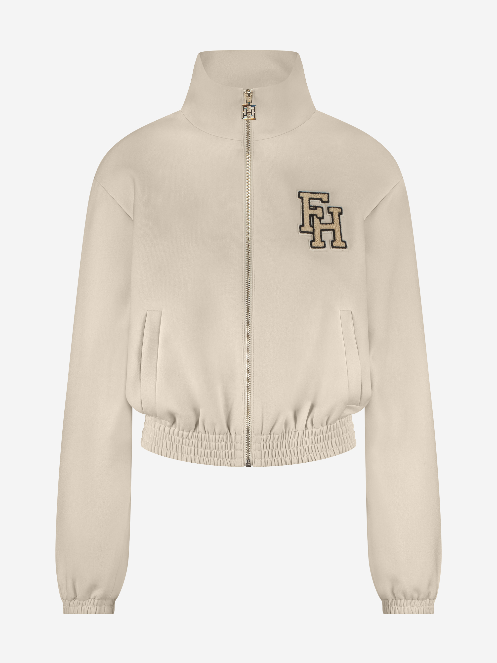 Jacket with embroidered logo and high collar