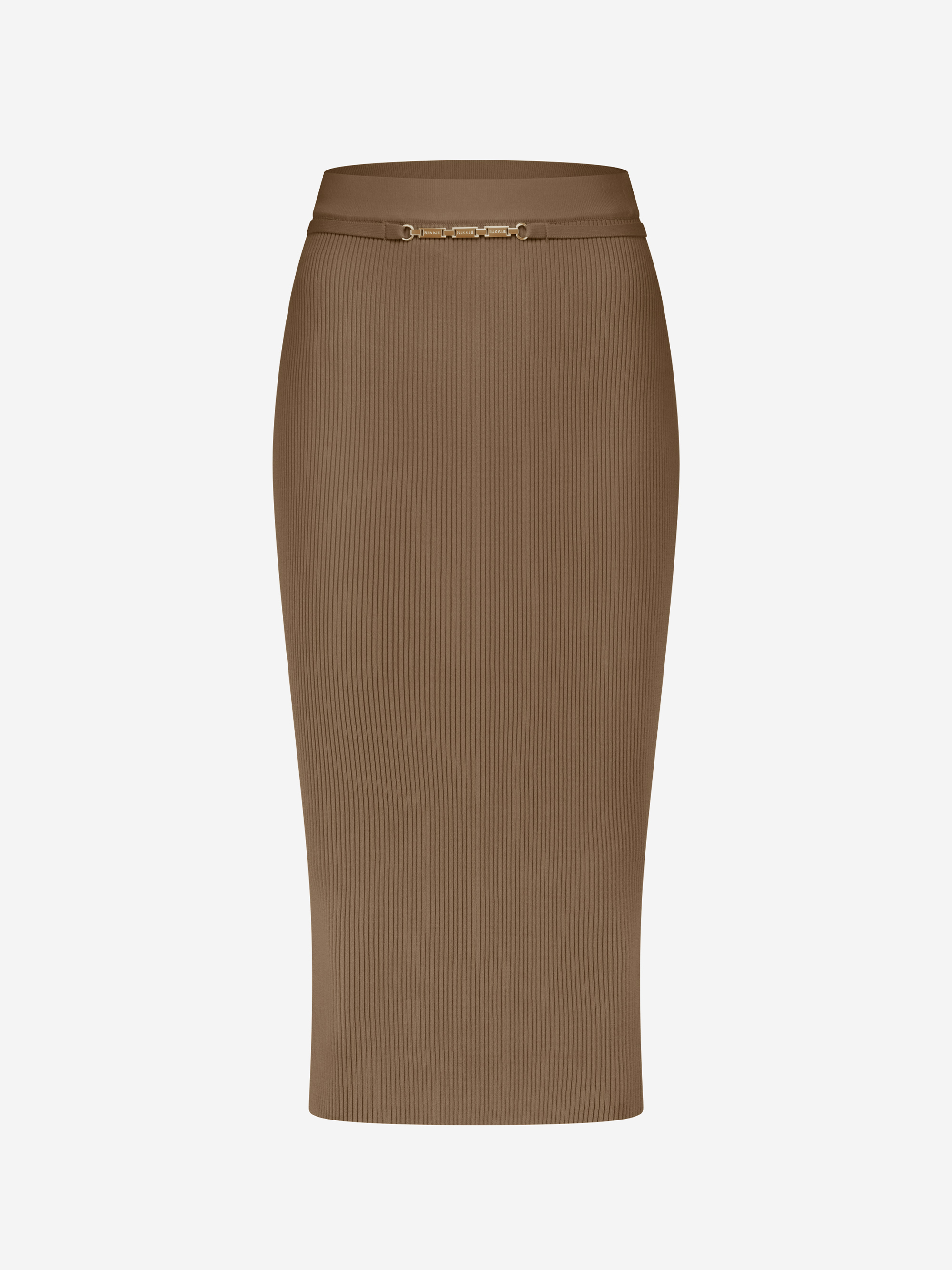 Ribbed midi skirt with chain detail