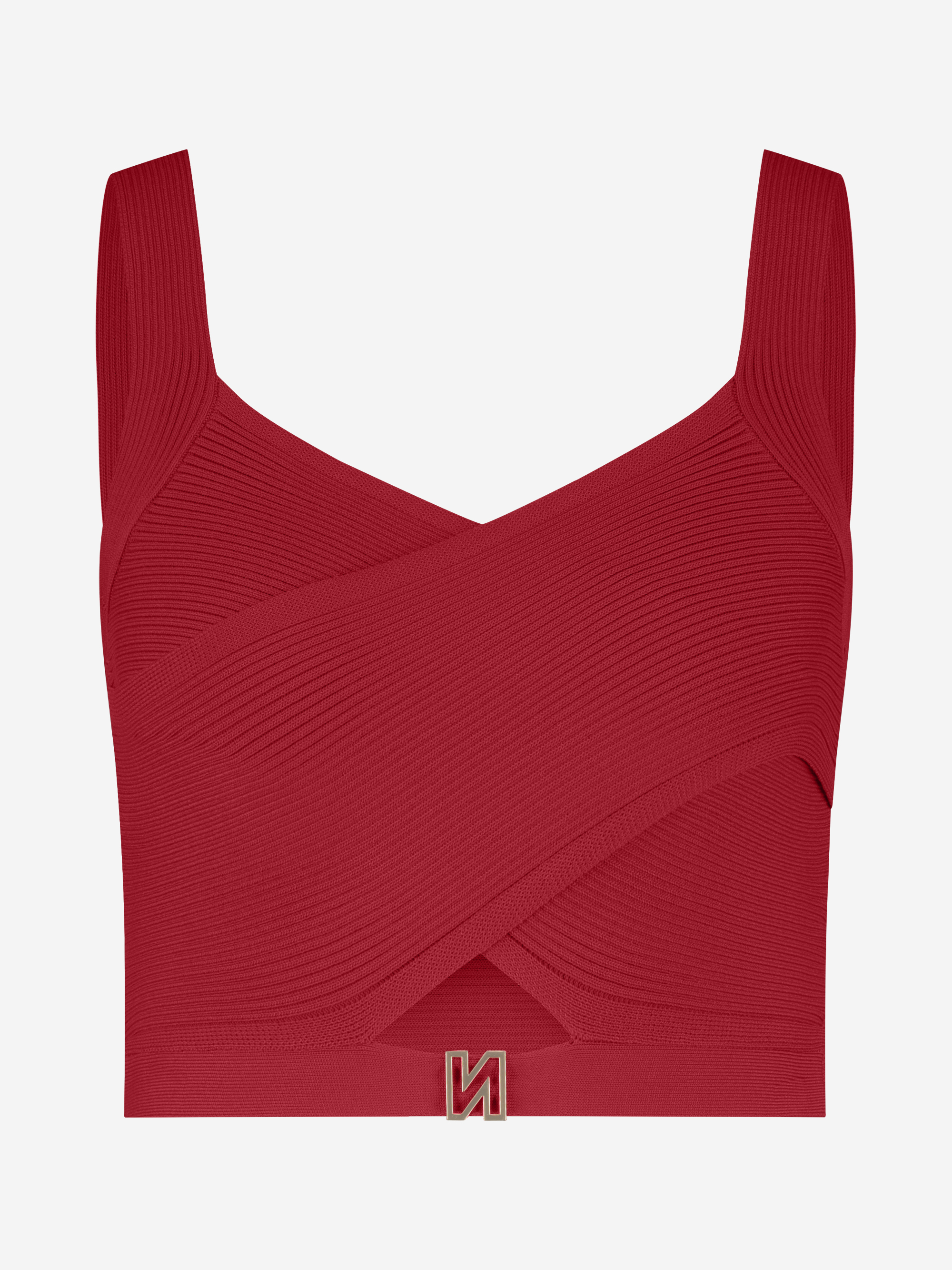 Short crossover top with logo buckle detail