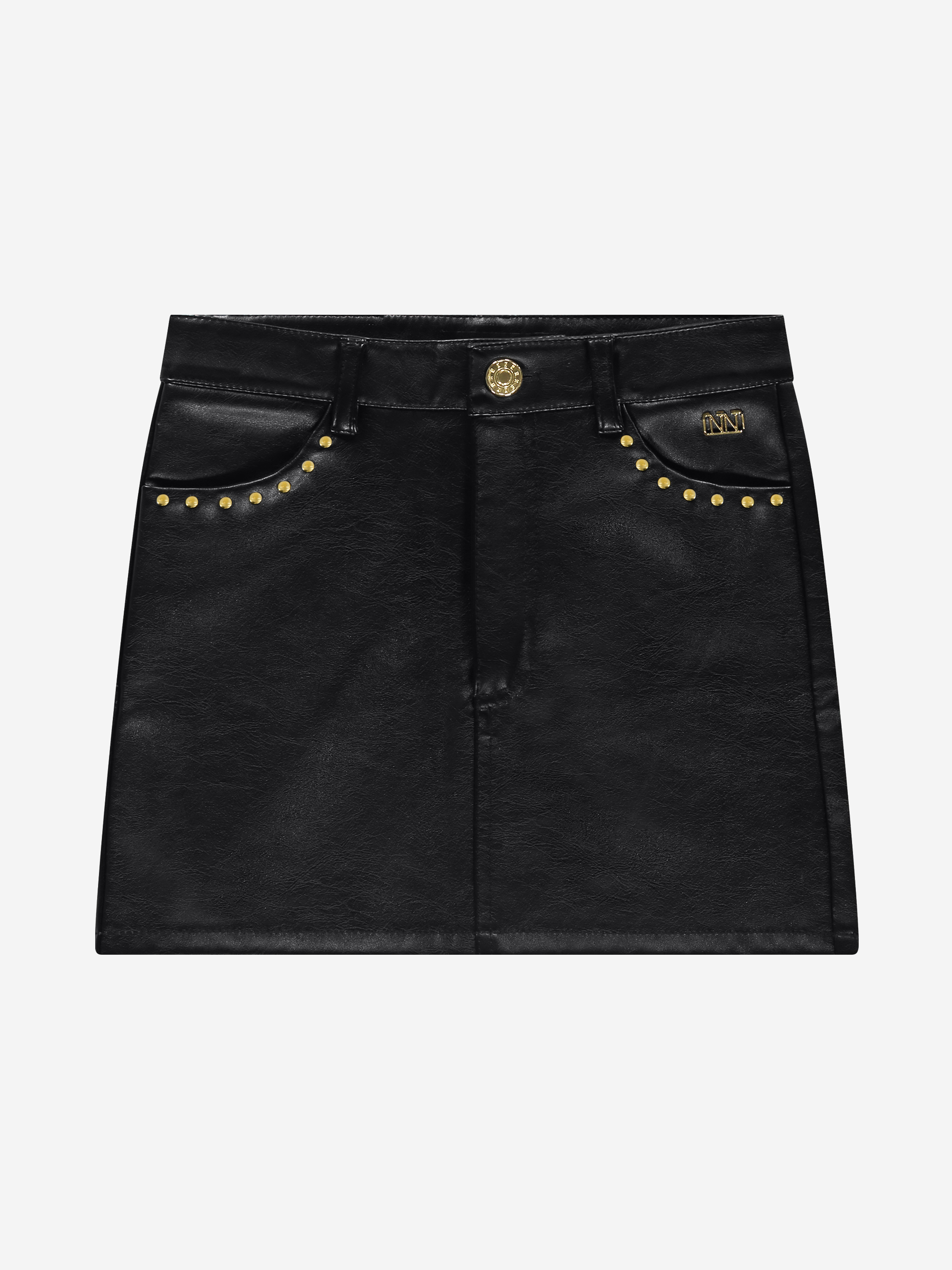 Short leather-look skirt with studs