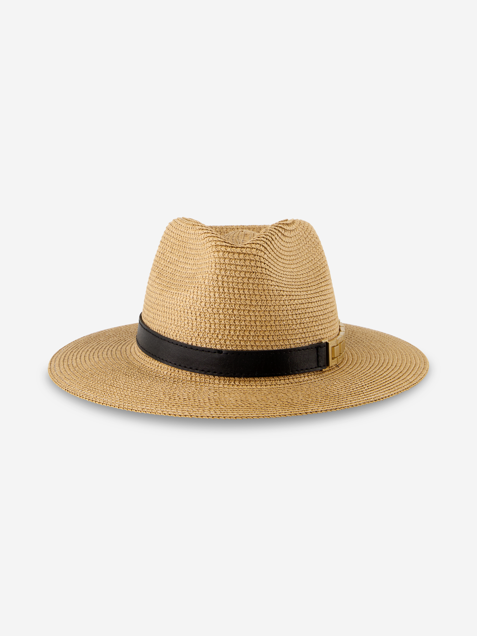 Woven straw hat with chain detail