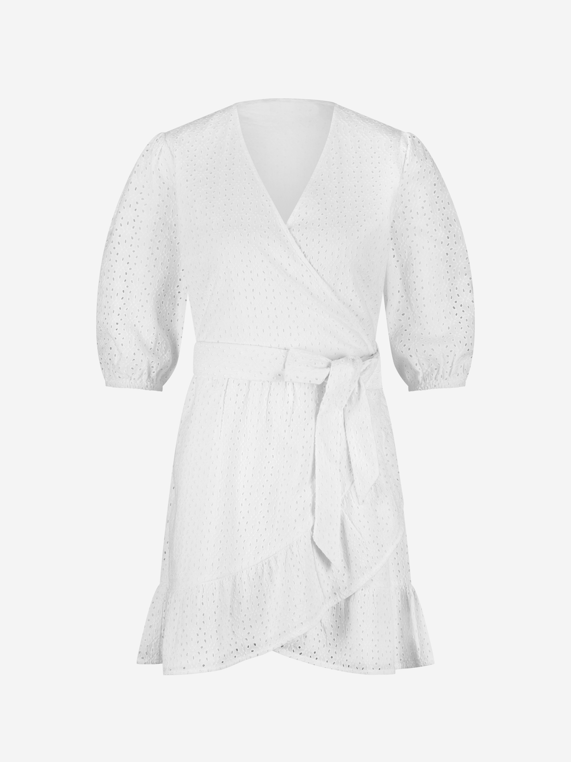 Wikkeljurk met broderie anglaise en pofmouwen