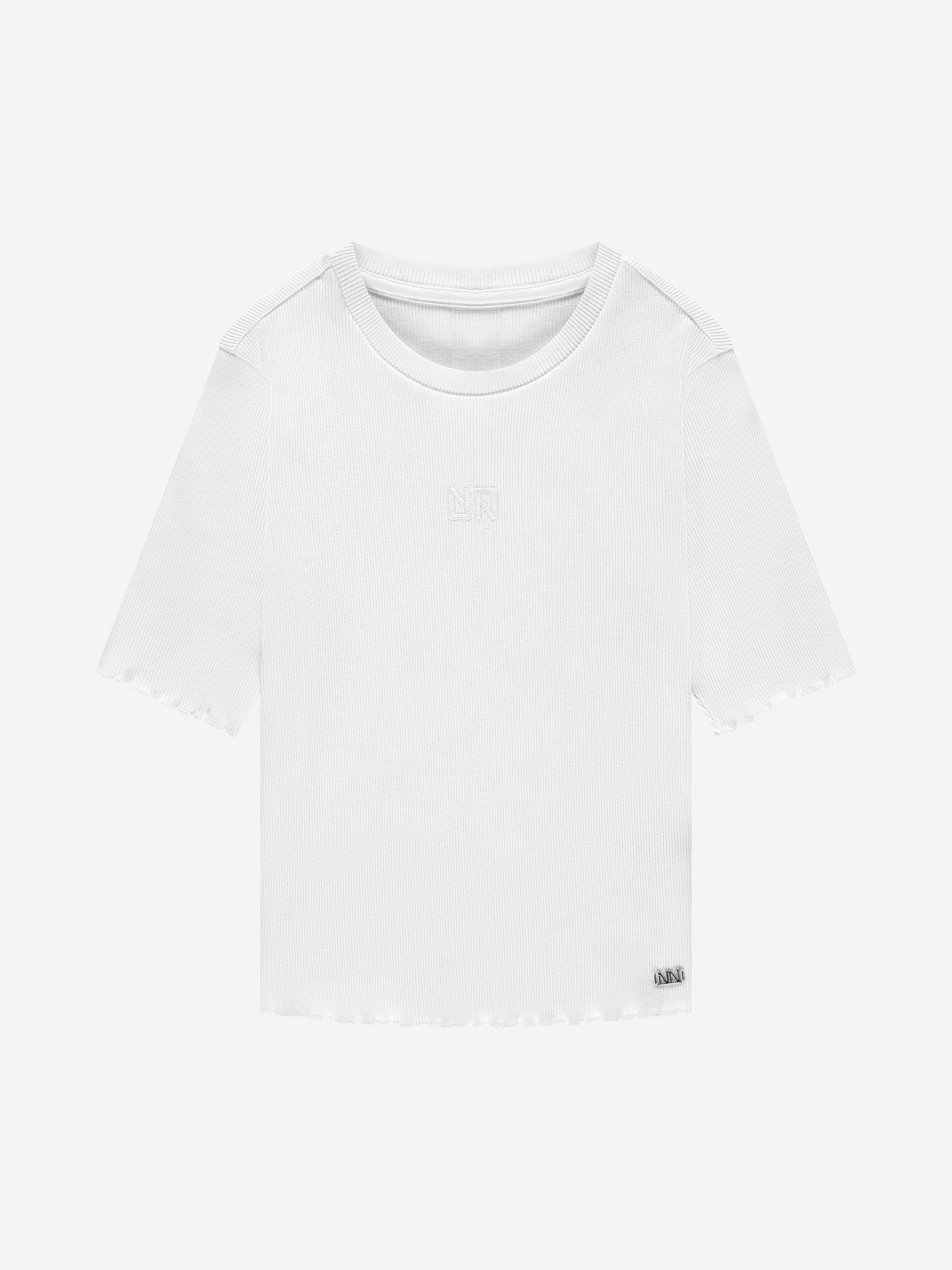 Geribbelde crop top met ruches