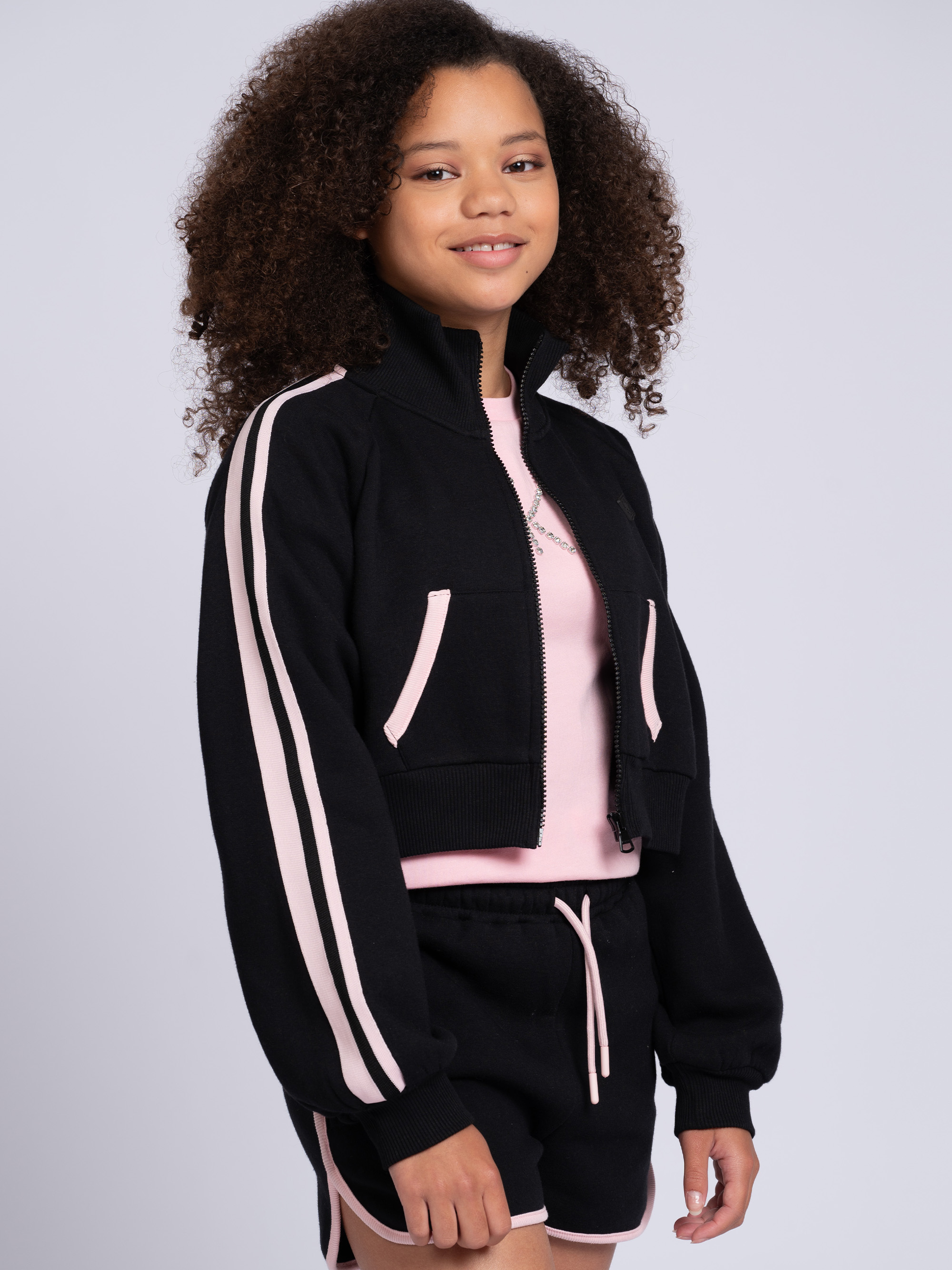 Short jacket with stripes on the sleeves