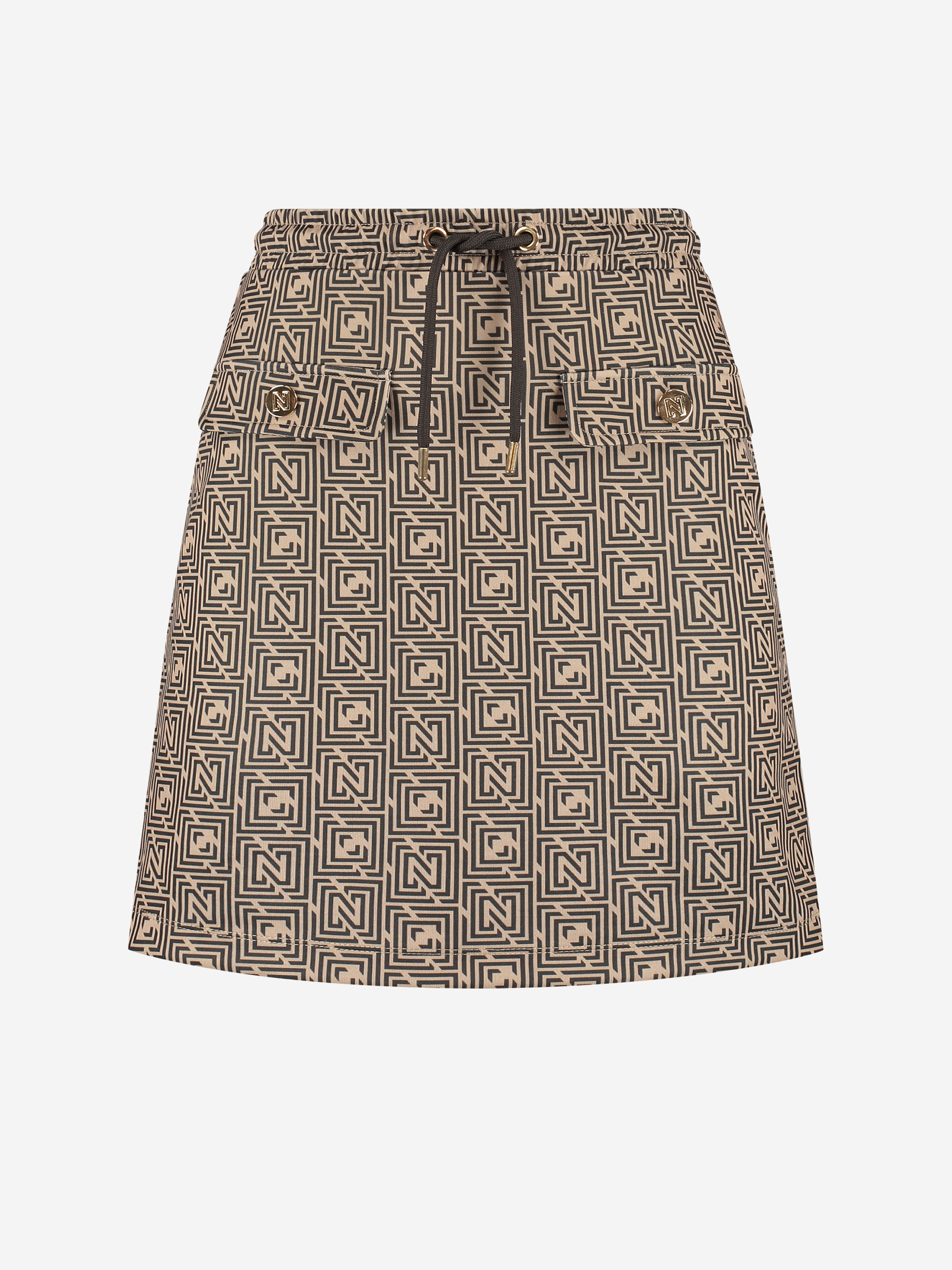 Short skirt with logo pattern and drawstring
