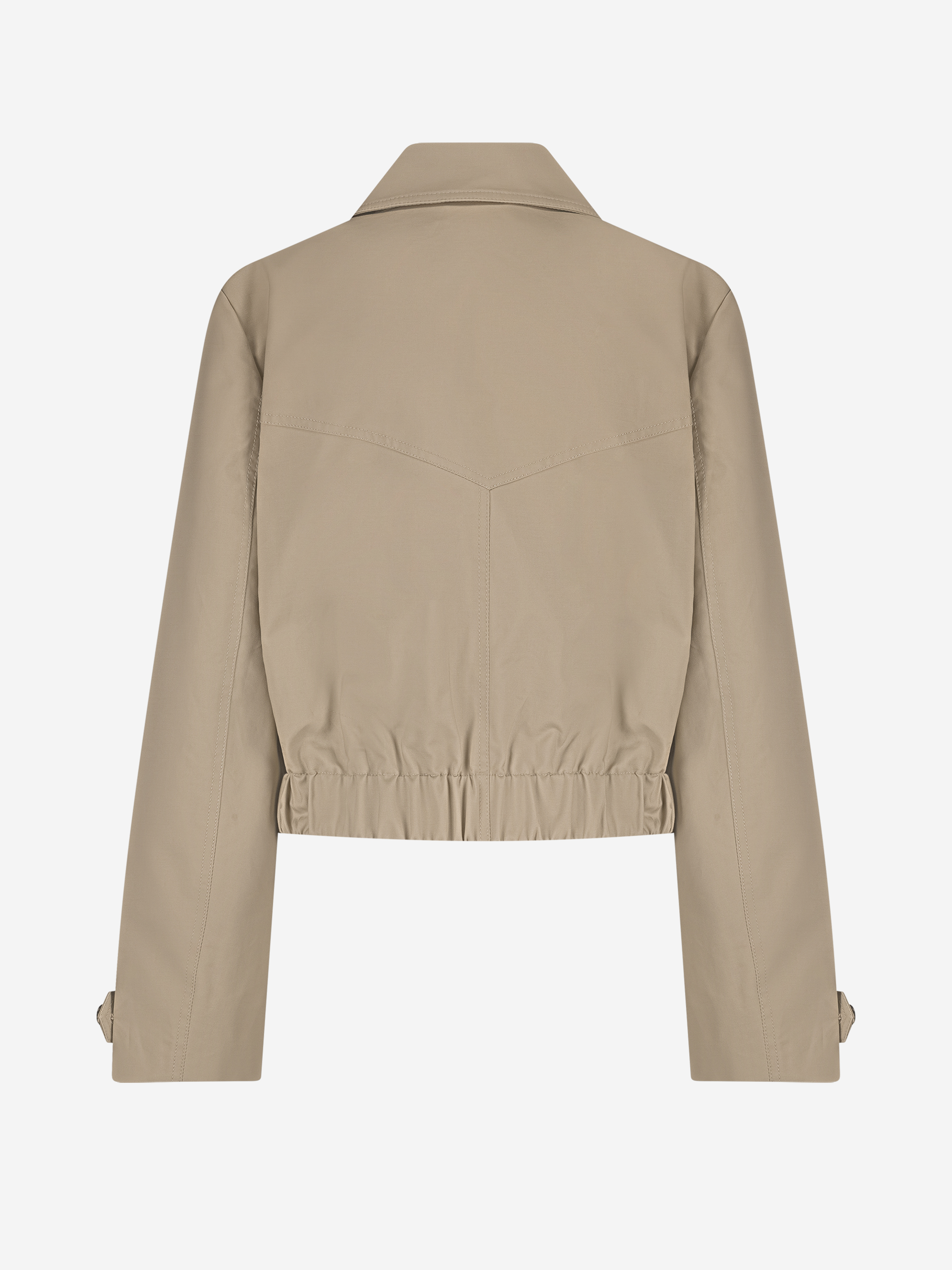 Loose-fitting jacket with belt and N-buttons