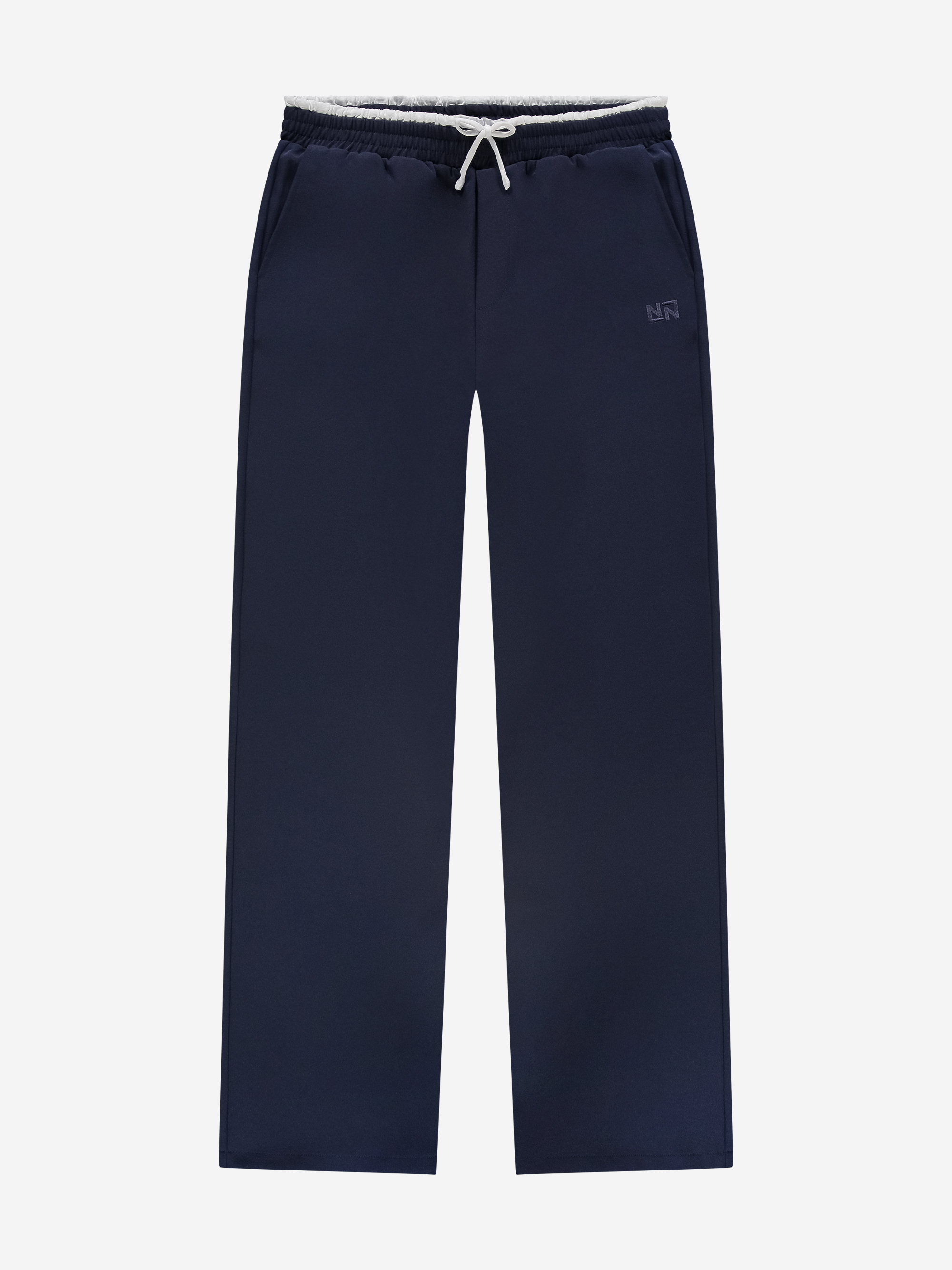 Pants with double waistband and drawstring