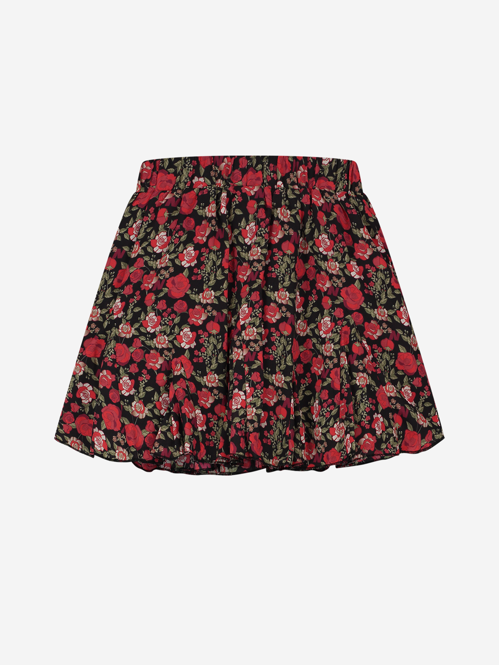 Flower print A-line skirt with ruffles 