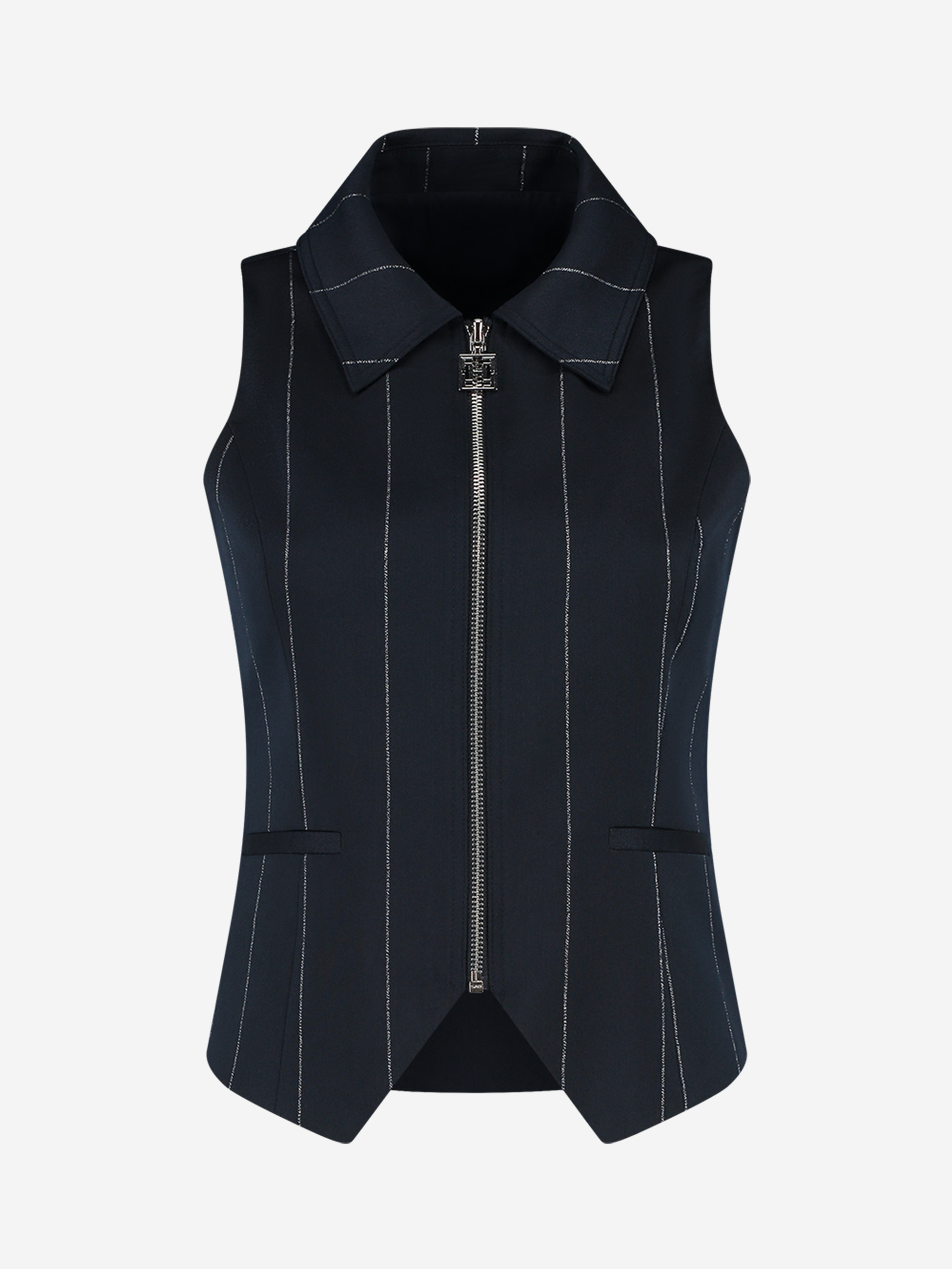 Striped waistcoat with central zipper and collar