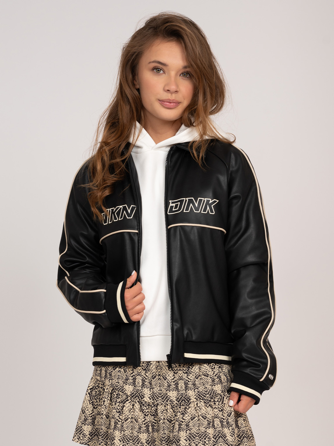 Faux leather bomber jacket