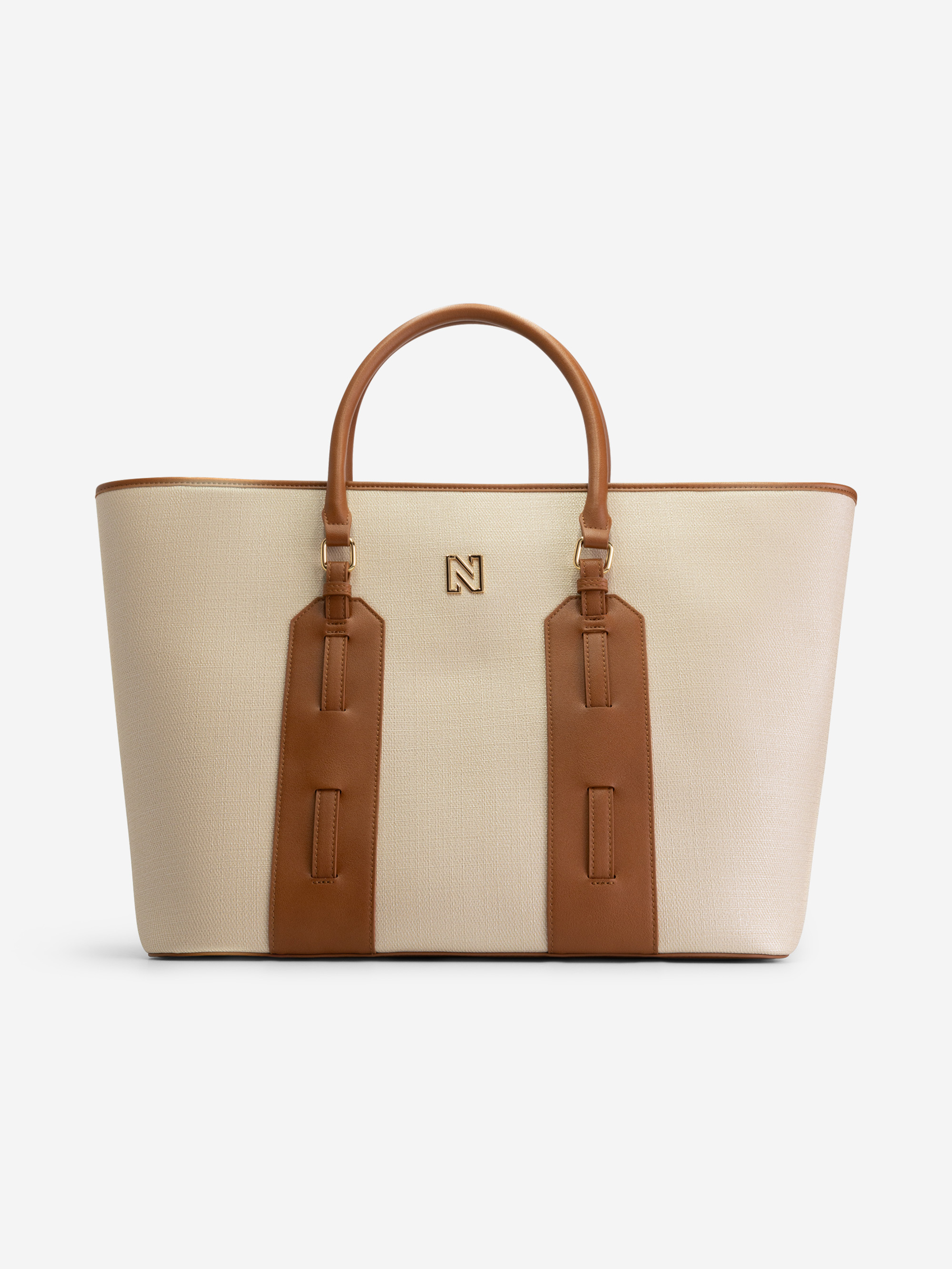 Grote shopper van canvas en imitatieleer met N-logo