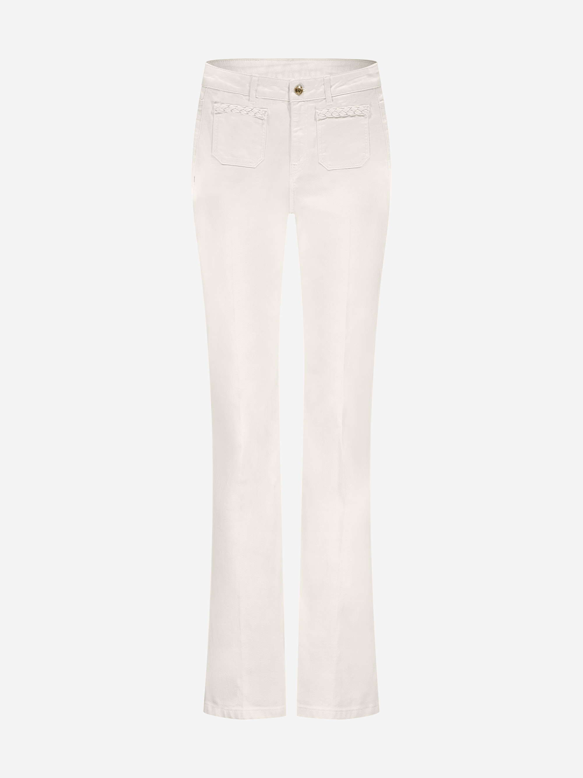 Flared jeans with braided detail at pockets