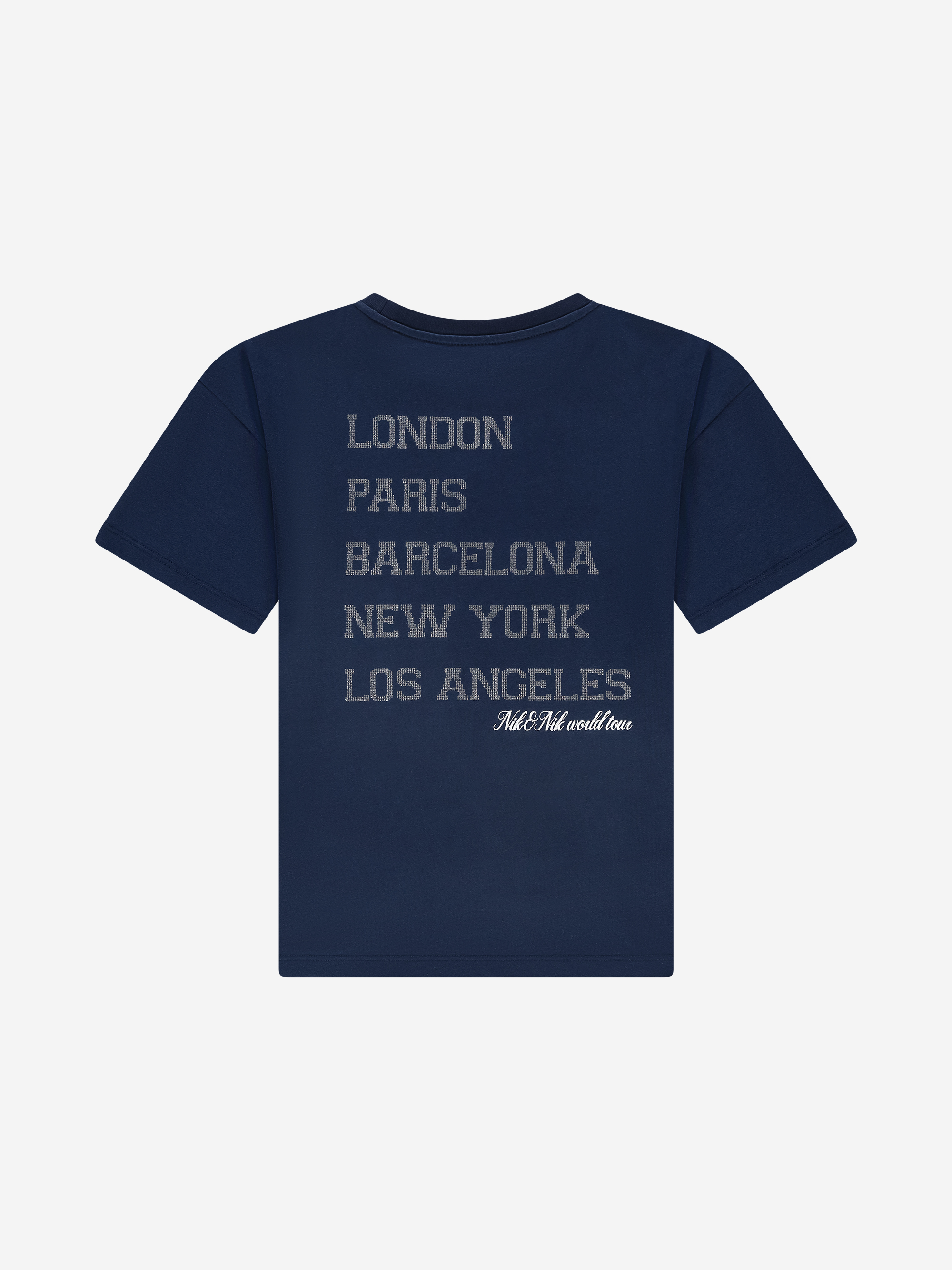 T-shirt with graphic text on the back