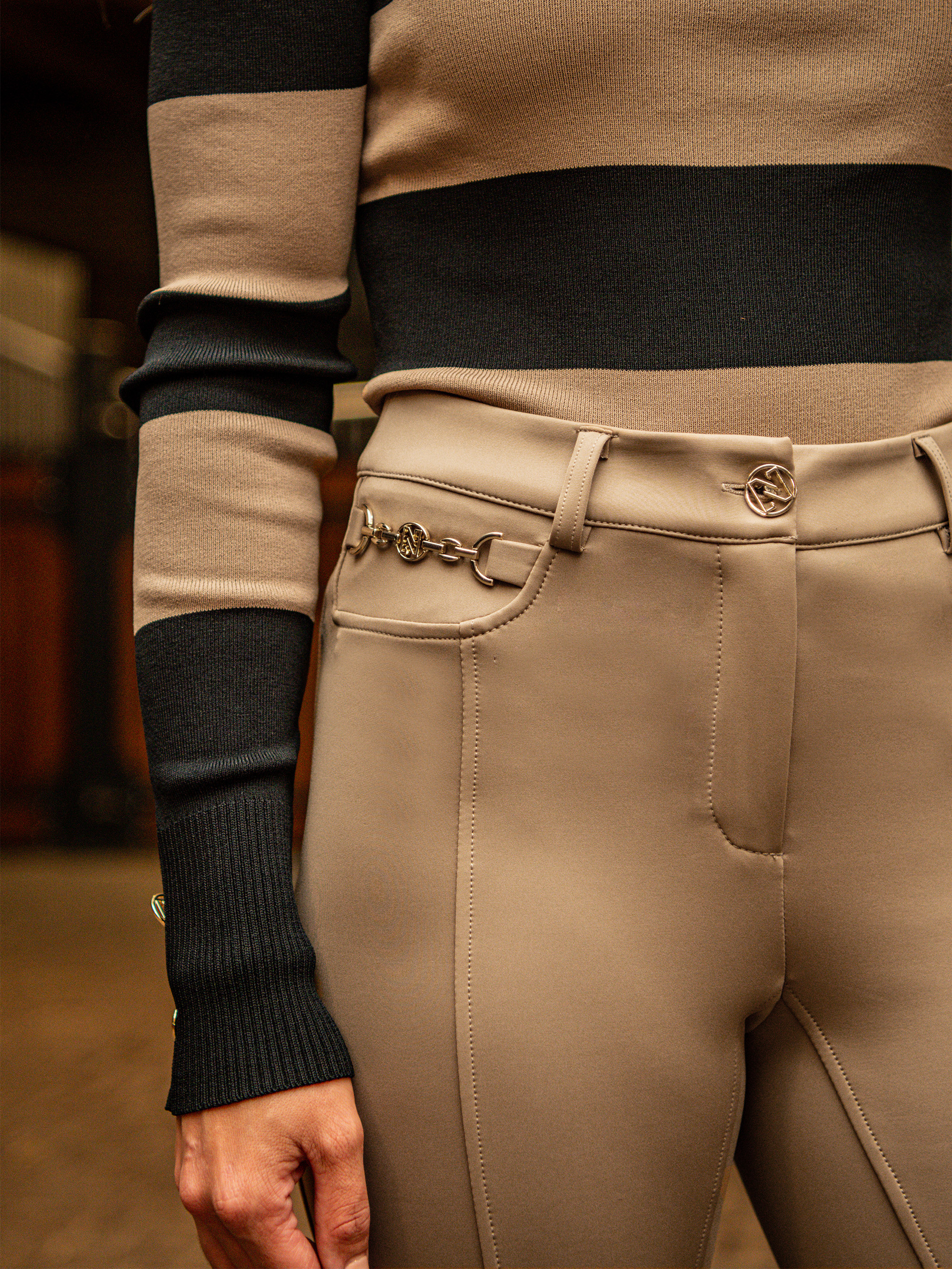 Riding breeches with chain detail
