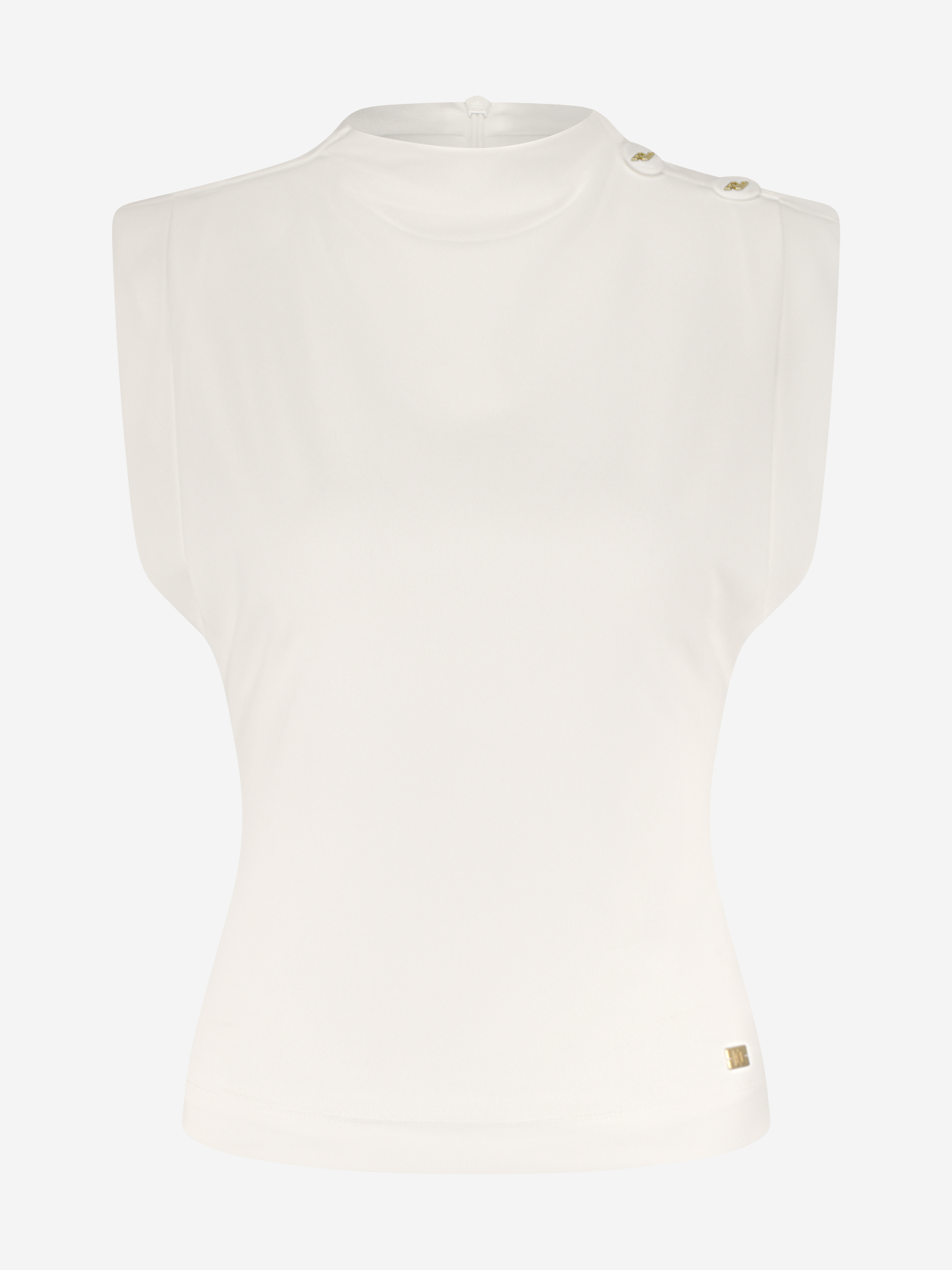 Fitted top with wide shoulders and high neck