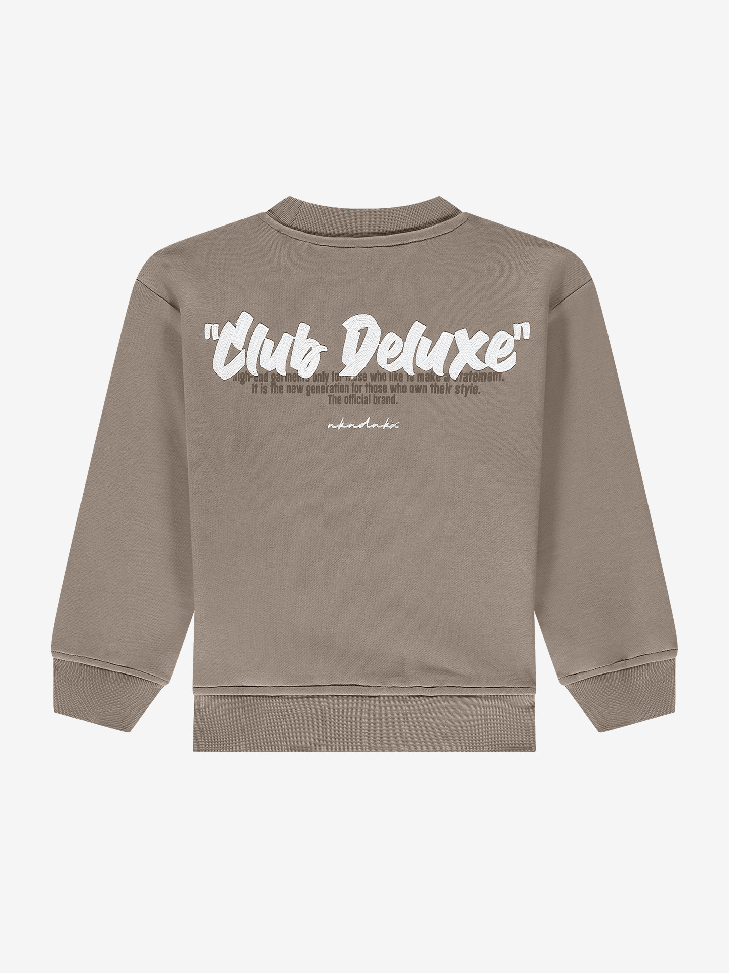 Sweater with embroidered text on the back